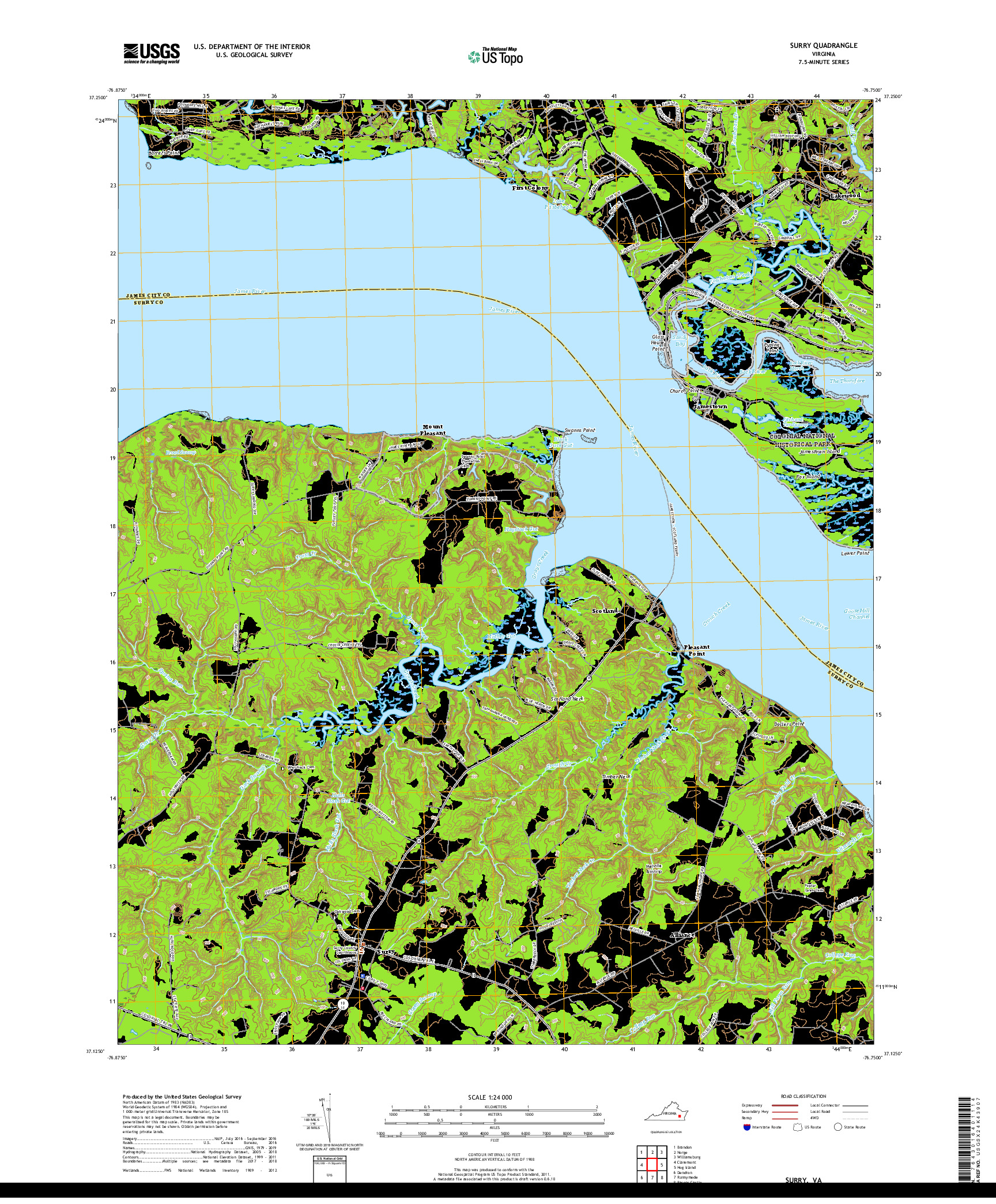USGS US TOPO 7.5-MINUTE MAP FOR SURRY, VA 2019