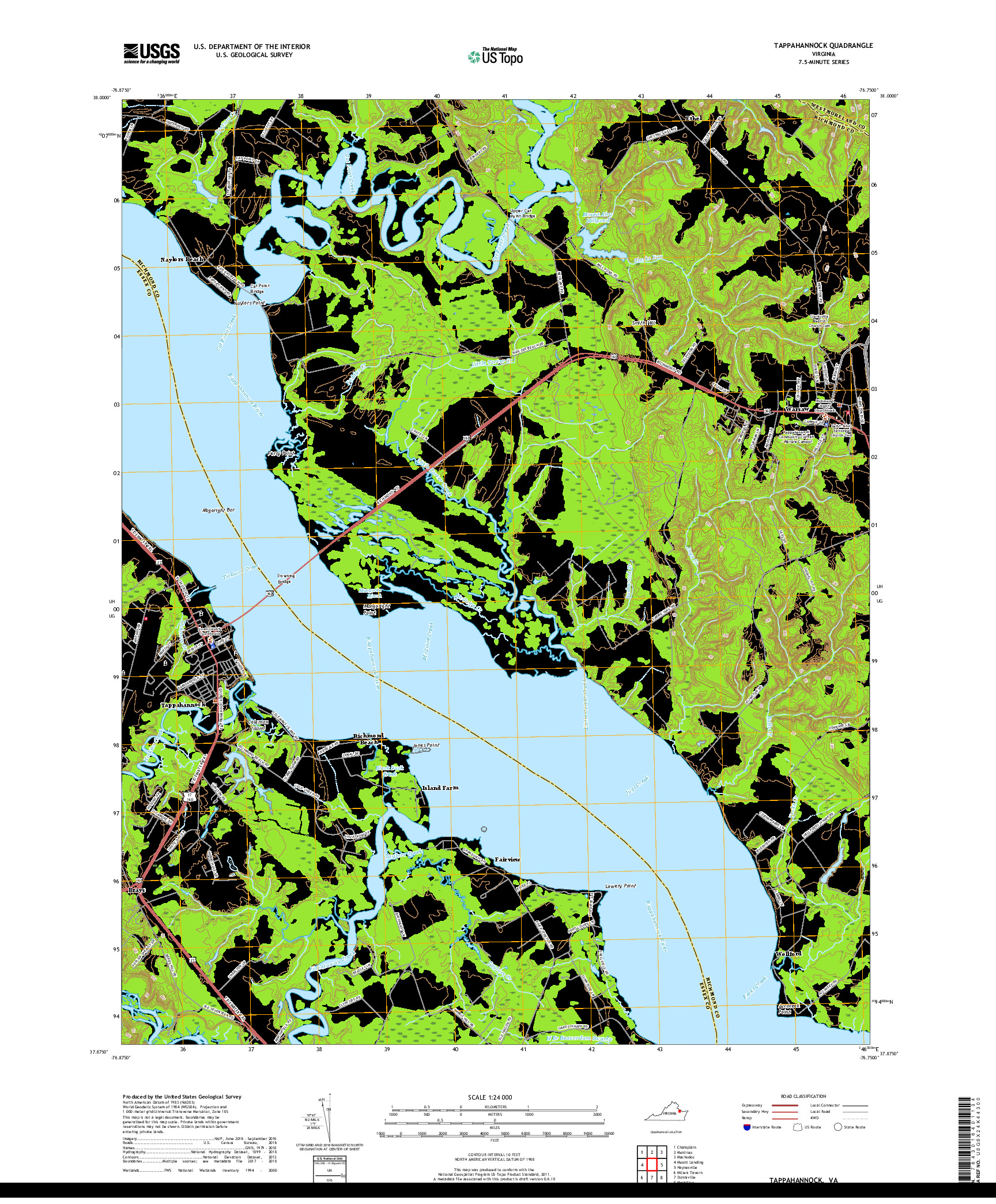 USGS US TOPO 7.5-MINUTE MAP FOR TAPPAHANNOCK, VA 2019
