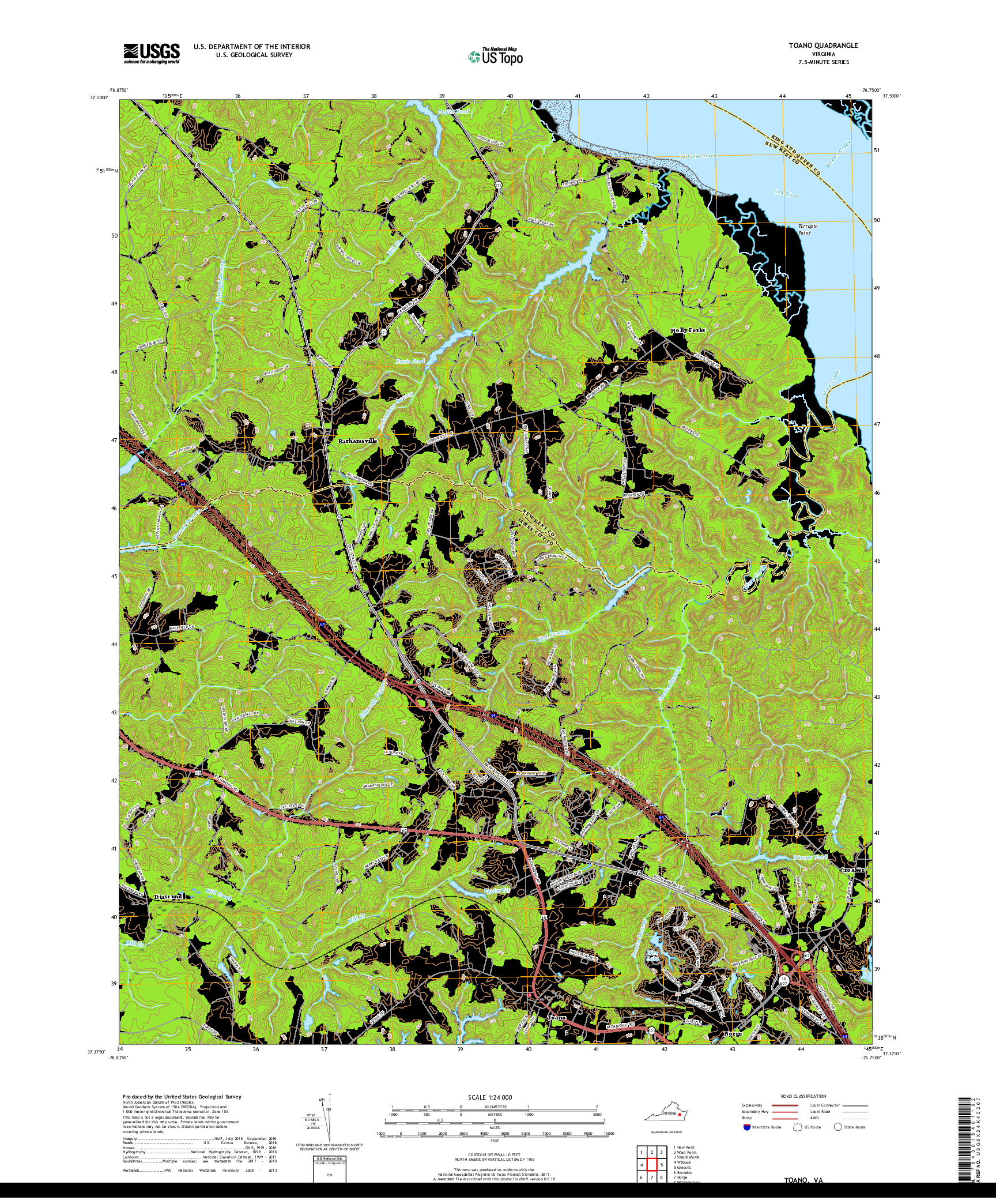 USGS US TOPO 7.5-MINUTE MAP FOR TOANO, VA 2019