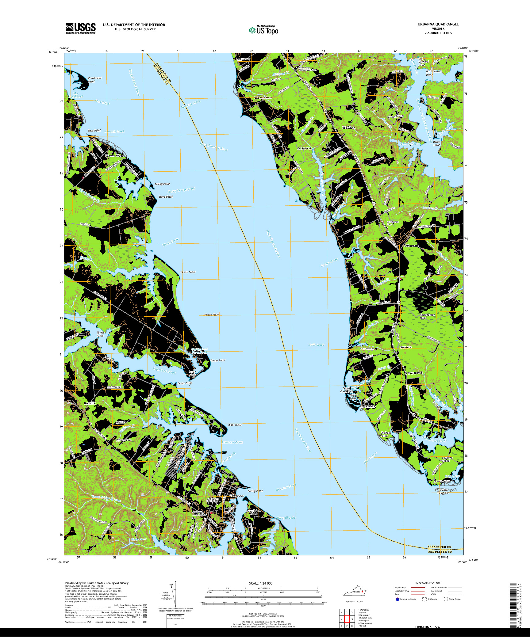 USGS US TOPO 7.5-MINUTE MAP FOR URBANNA, VA 2019