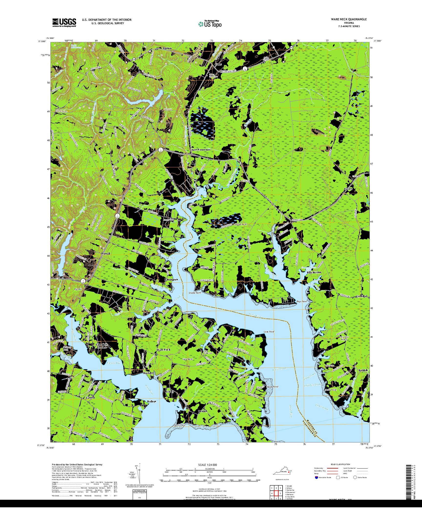 USGS US TOPO 7.5-MINUTE MAP FOR WARE NECK, VA 2019