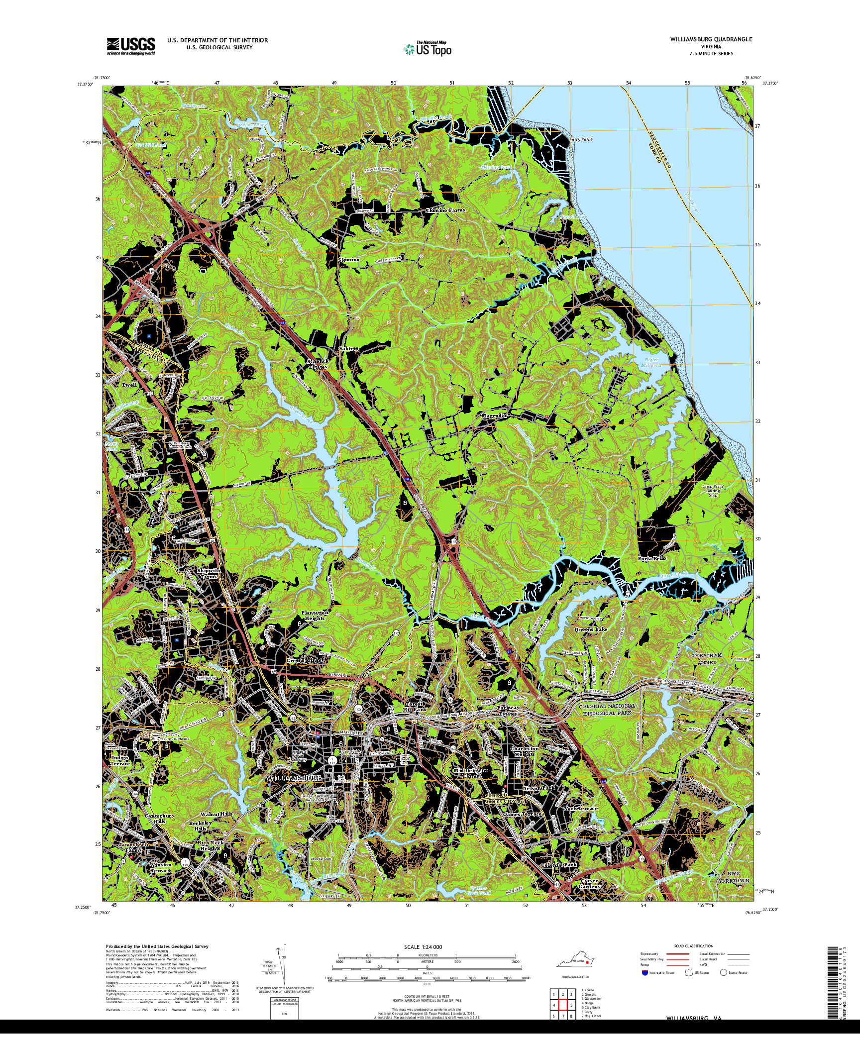 USGS US TOPO 7.5-MINUTE MAP FOR WILLIAMSBURG, VA 2019