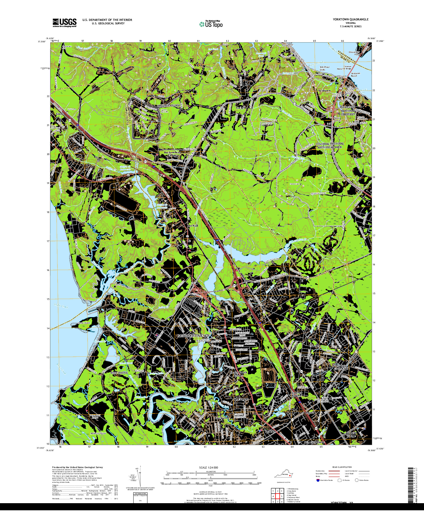 USGS US TOPO 7.5-MINUTE MAP FOR YORKTOWN, VA 2019