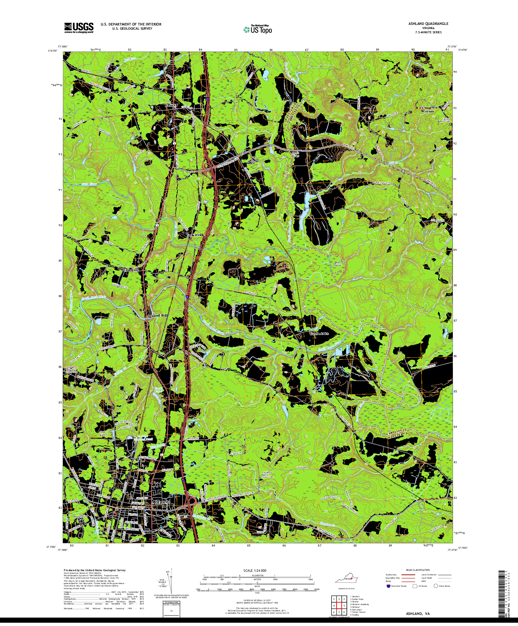 USGS US TOPO 7.5-MINUTE MAP FOR ASHLAND, VA 2019