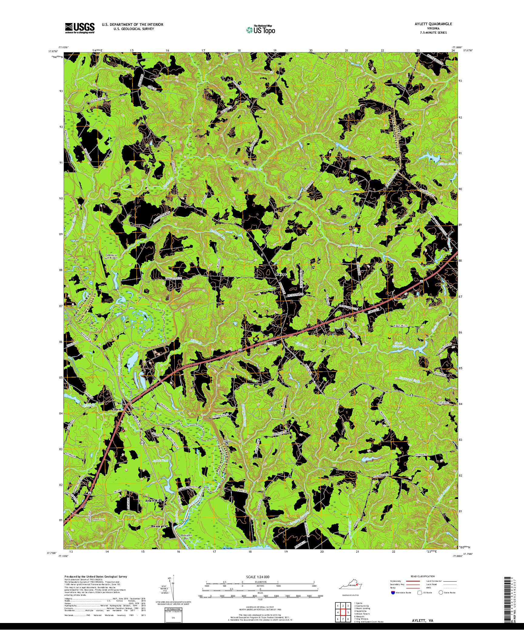 USGS US TOPO 7.5-MINUTE MAP FOR AYLETT, VA 2019