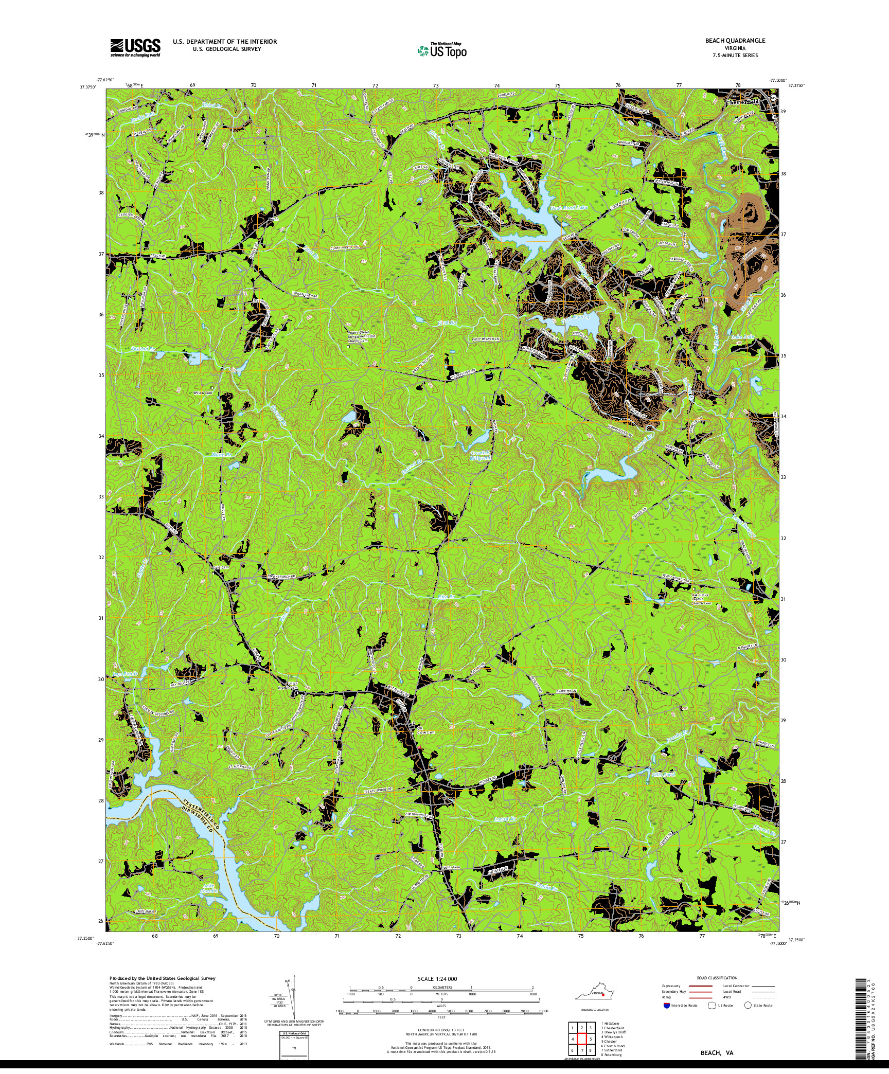 USGS US TOPO 7.5-MINUTE MAP FOR BEACH, VA 2019