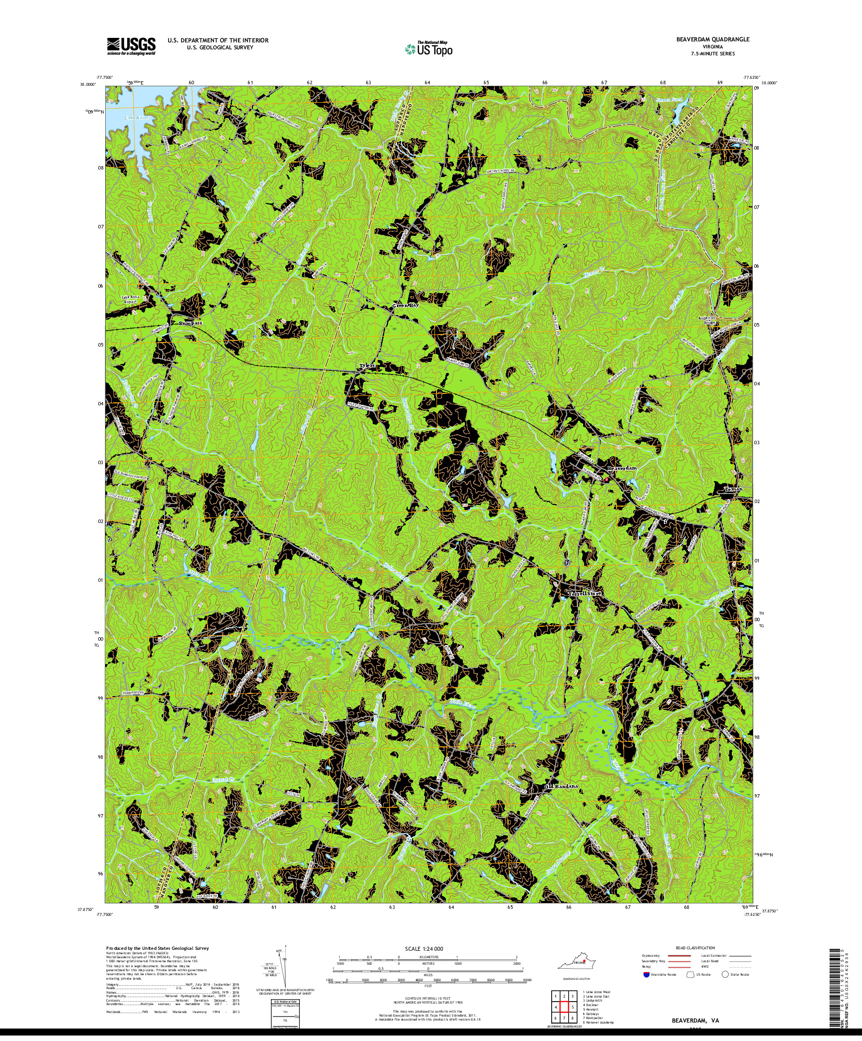 USGS US TOPO 7.5-MINUTE MAP FOR BEAVERDAM, VA 2019