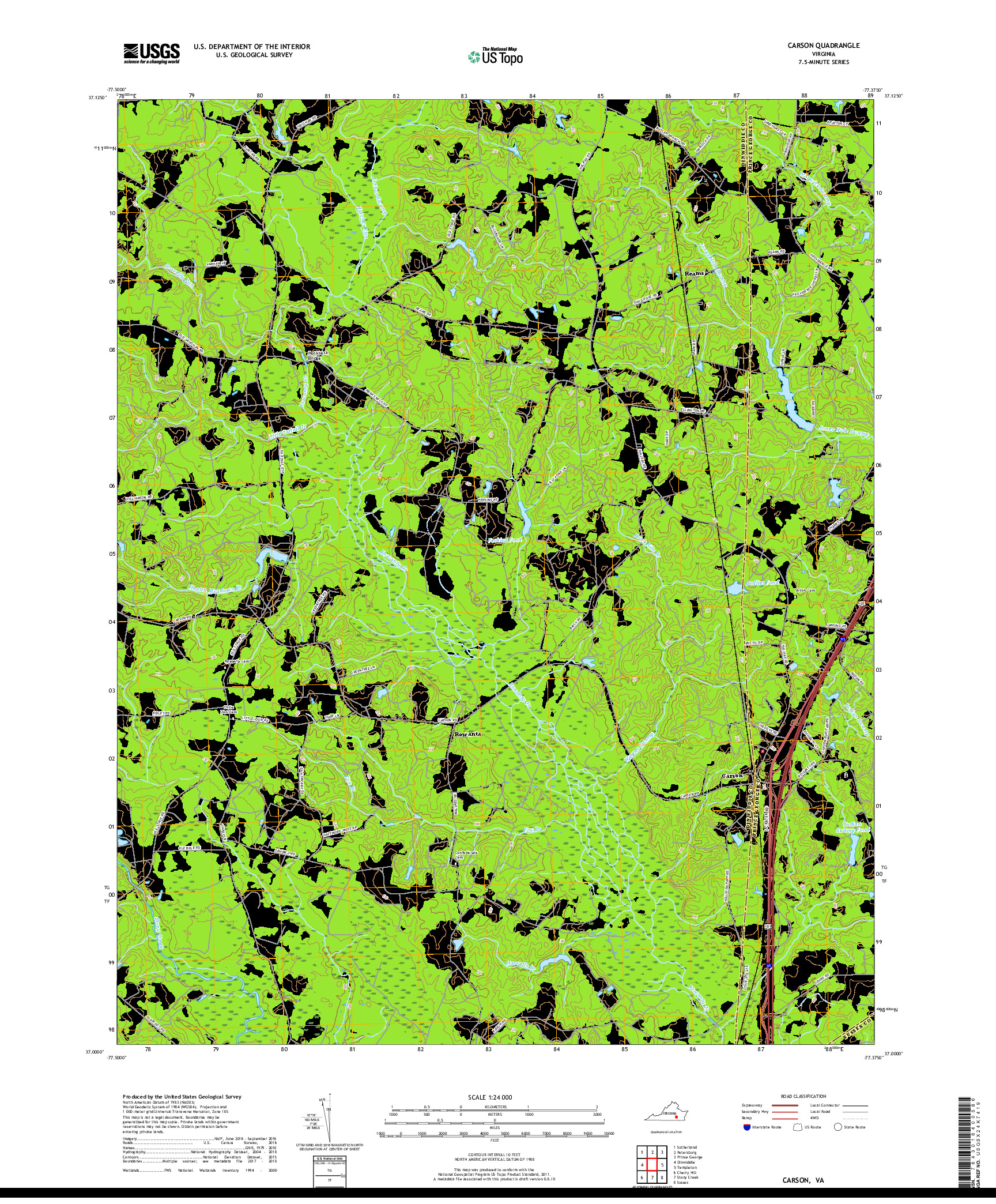 USGS US TOPO 7.5-MINUTE MAP FOR CARSON, VA 2019