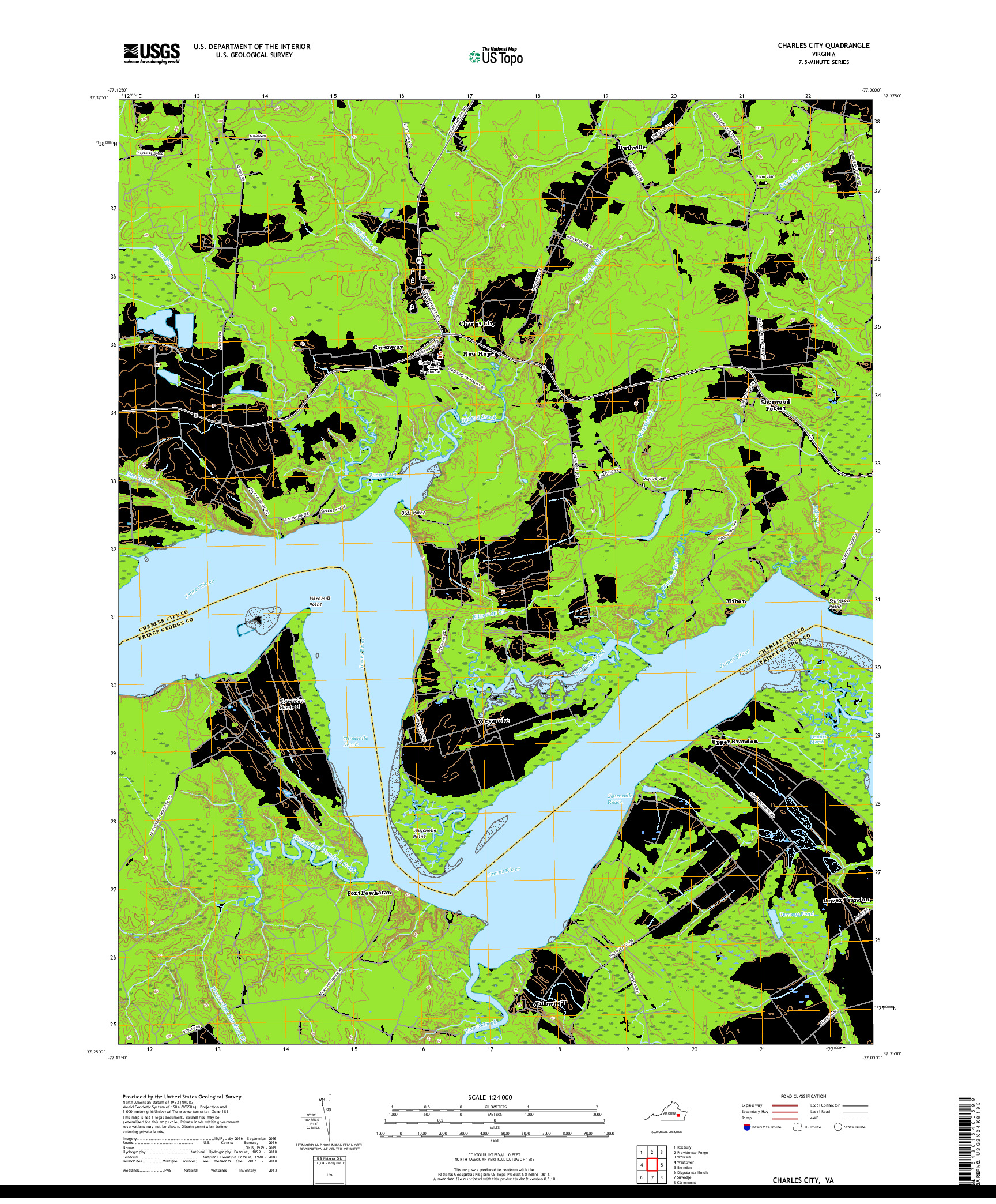 USGS US TOPO 7.5-MINUTE MAP FOR CHARLES CITY, VA 2019