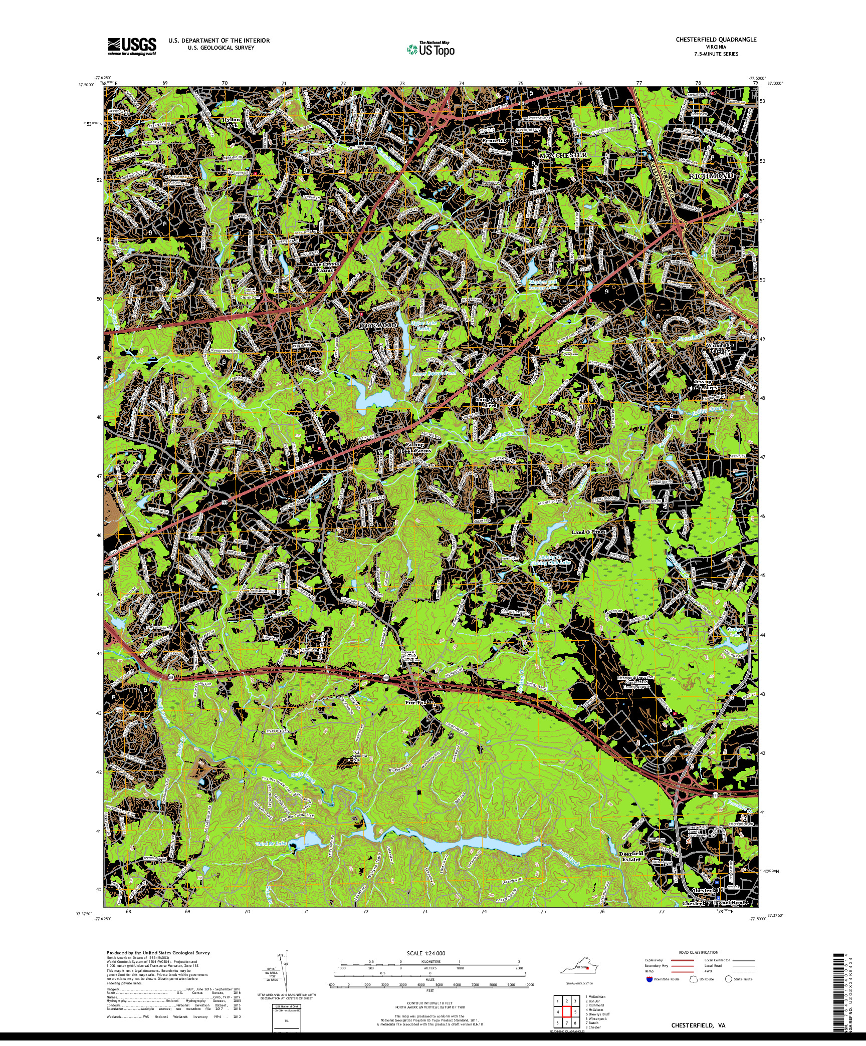 USGS US TOPO 7.5-MINUTE MAP FOR CHESTERFIELD, VA 2019