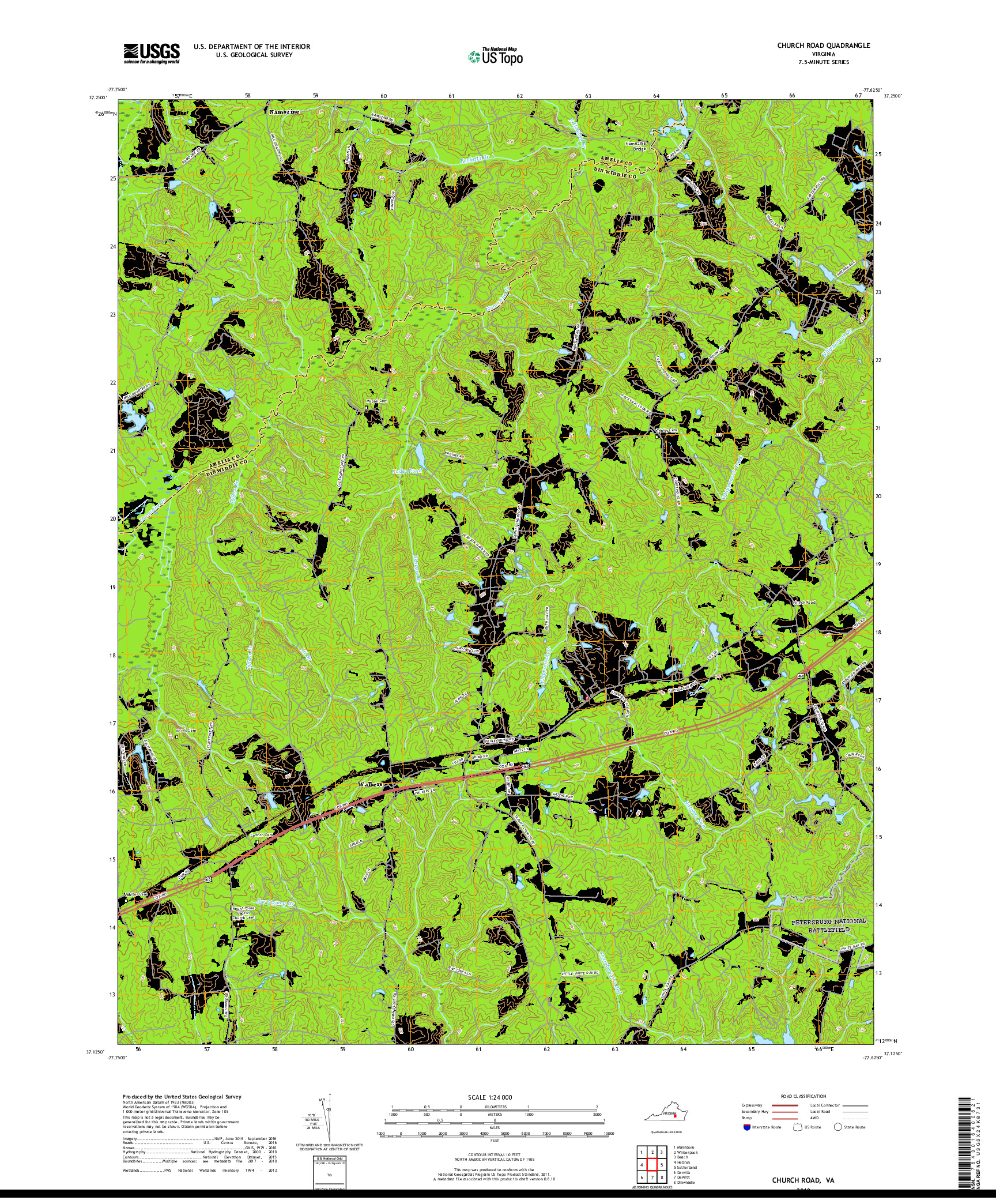 USGS US TOPO 7.5-MINUTE MAP FOR CHURCH ROAD, VA 2019