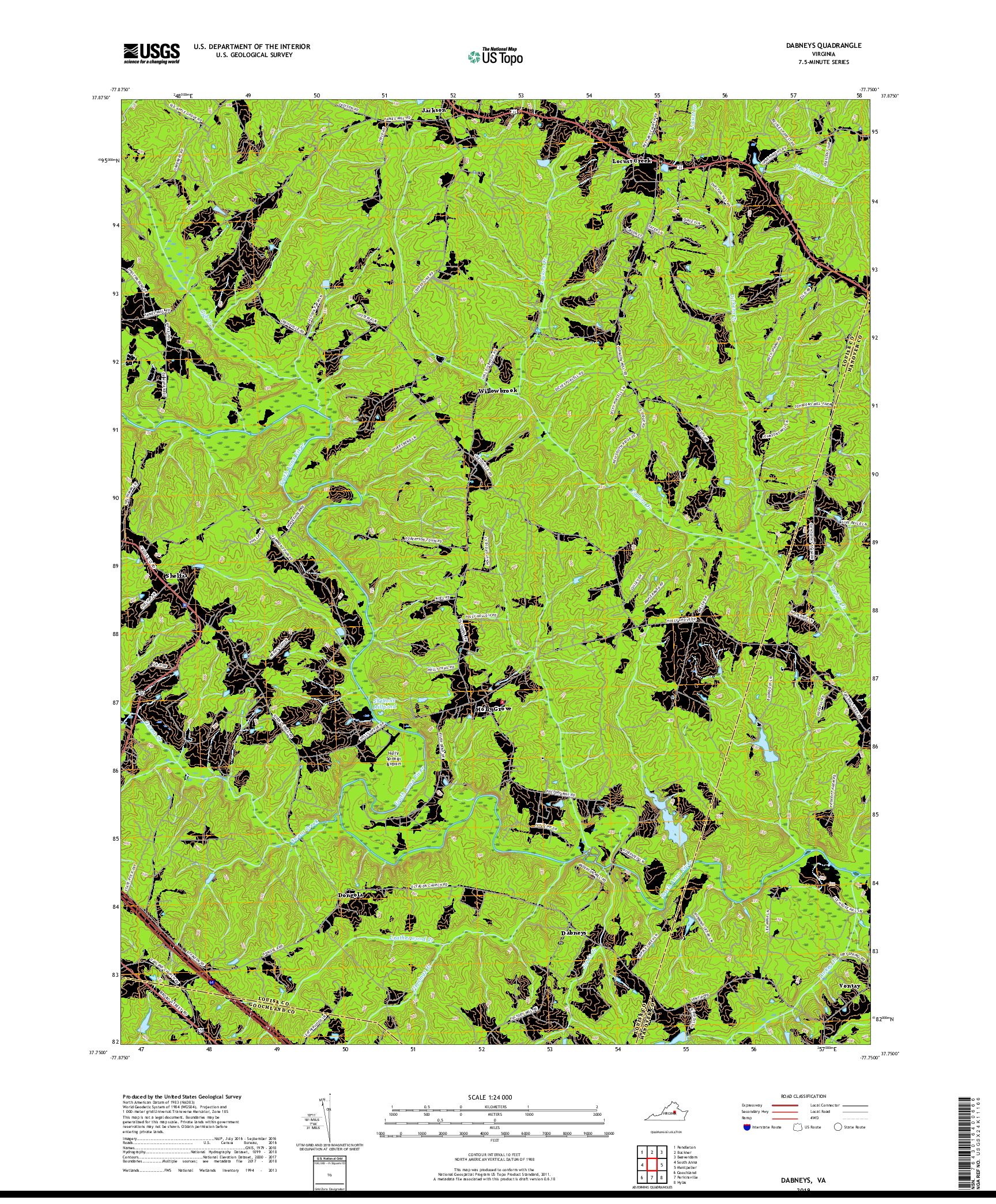 USGS US TOPO 7.5-MINUTE MAP FOR DABNEYS, VA 2019