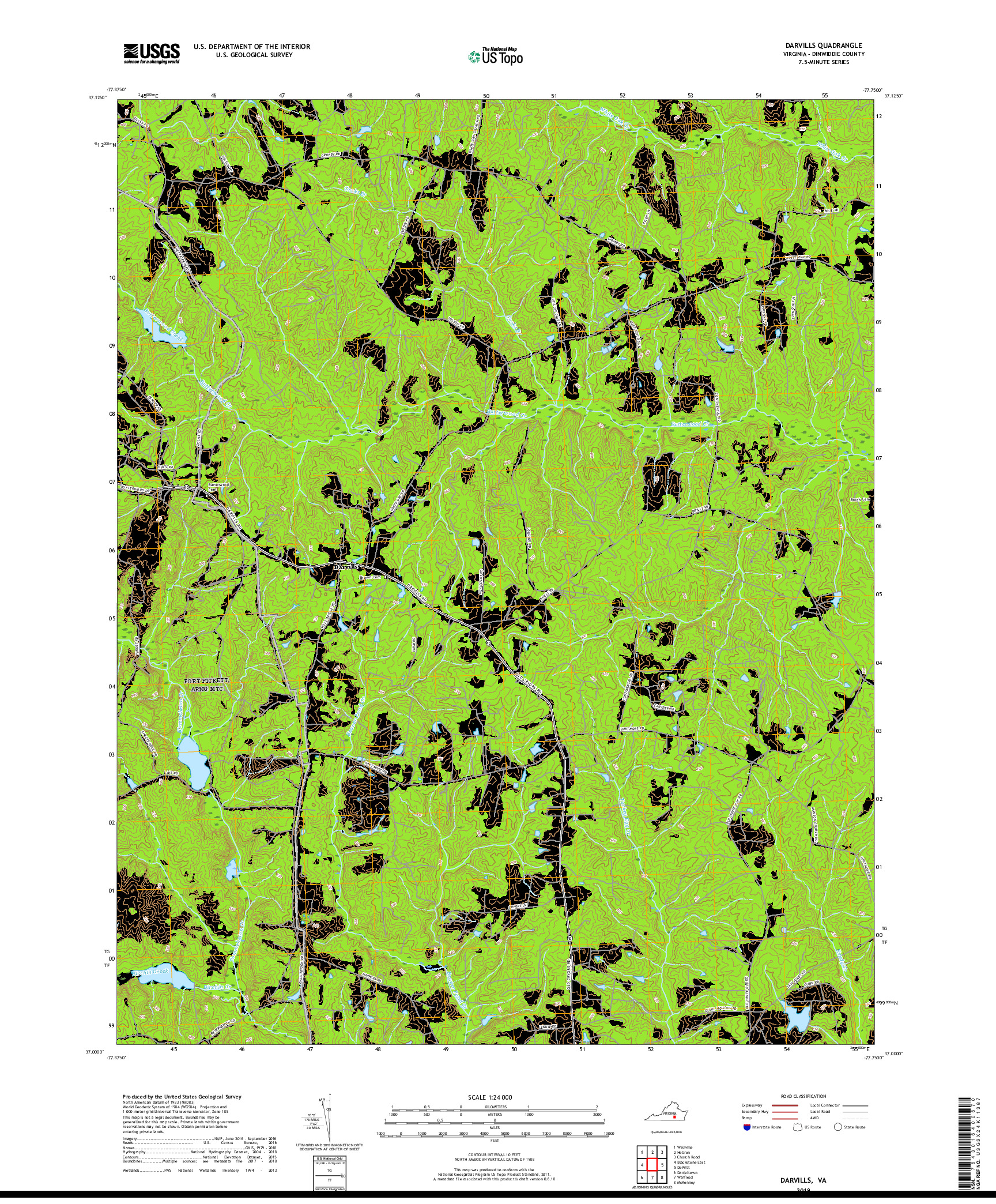 USGS US TOPO 7.5-MINUTE MAP FOR DARVILLS, VA 2019