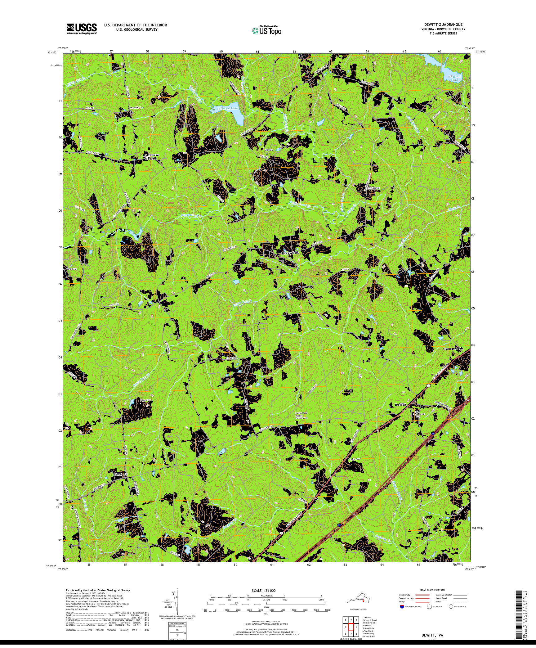 USGS US TOPO 7.5-MINUTE MAP FOR DEWITT, VA 2019