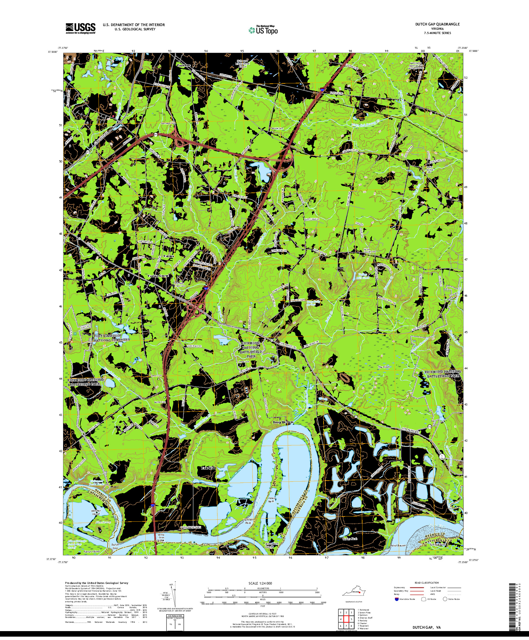 USGS US TOPO 7.5-MINUTE MAP FOR DUTCH GAP, VA 2019