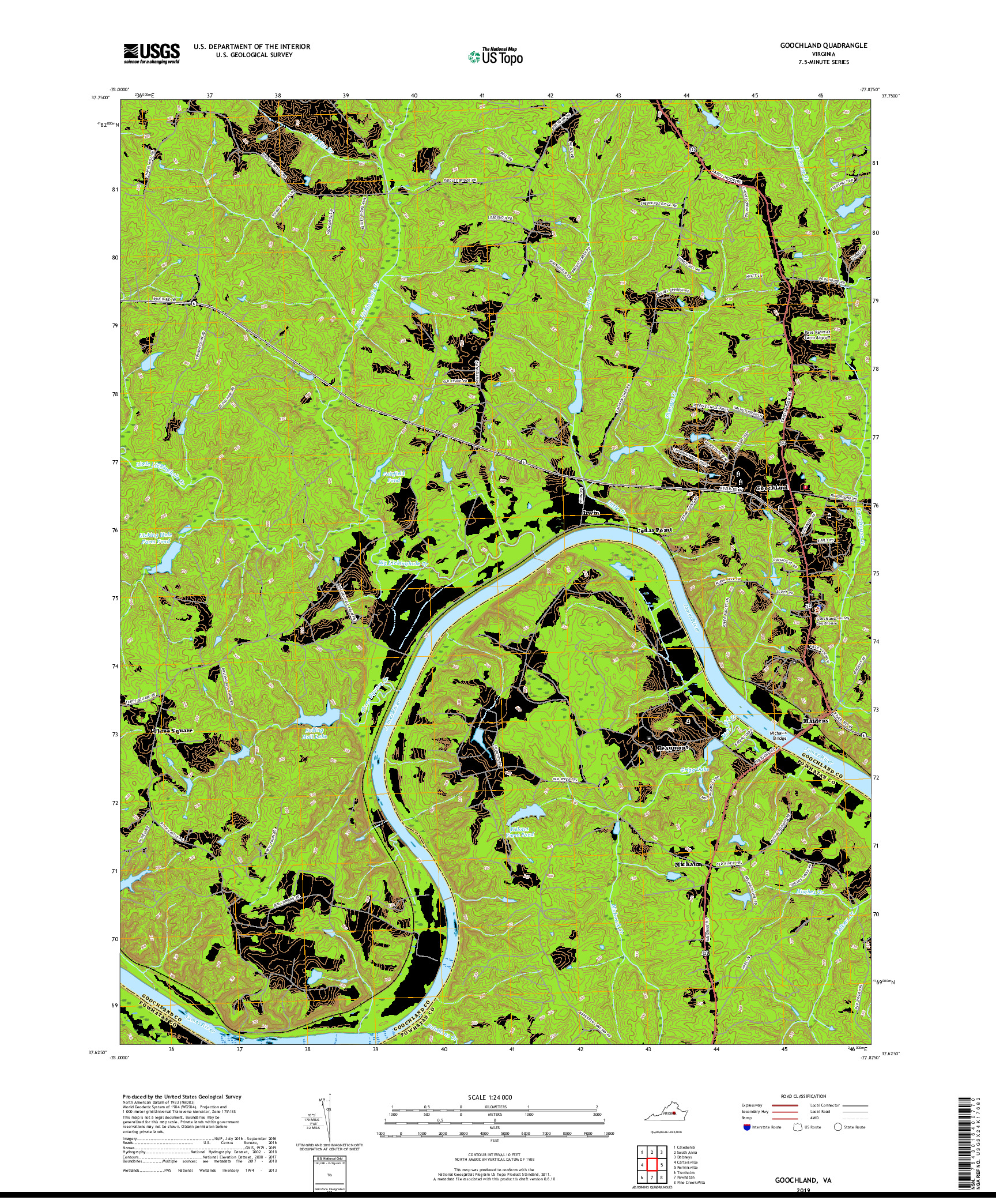 USGS US TOPO 7.5-MINUTE MAP FOR GOOCHLAND, VA 2019