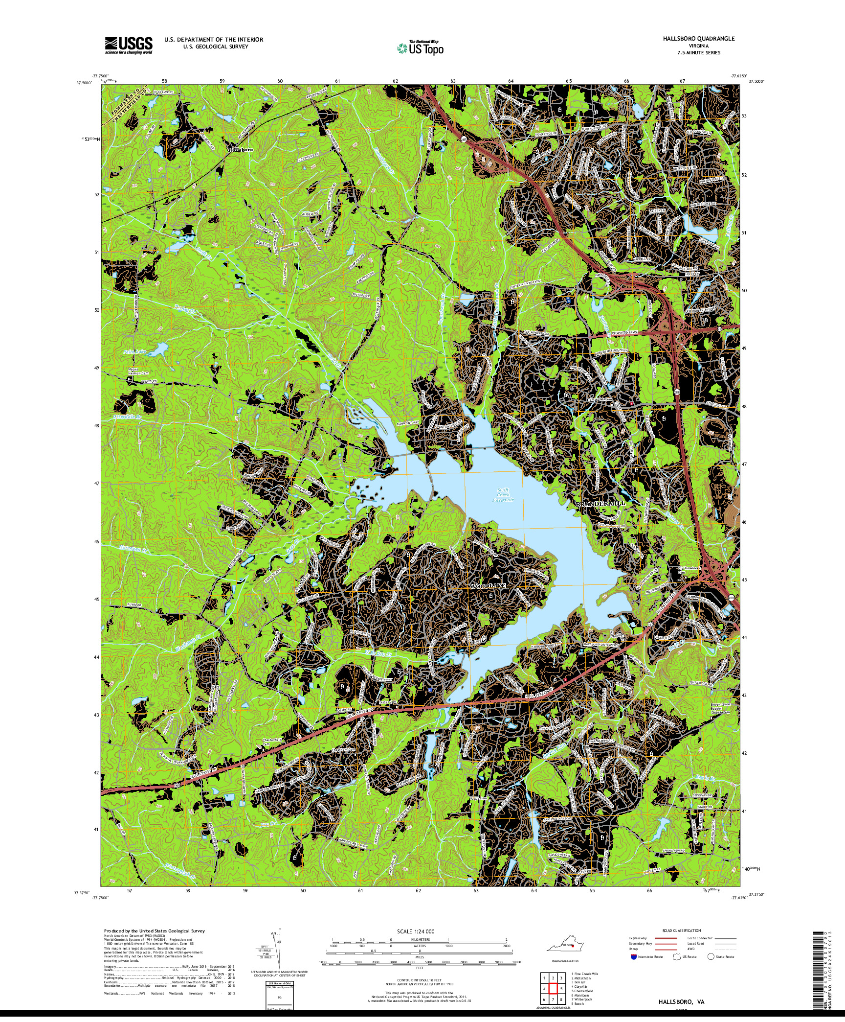 USGS US TOPO 7.5-MINUTE MAP FOR HALLSBORO, VA 2019