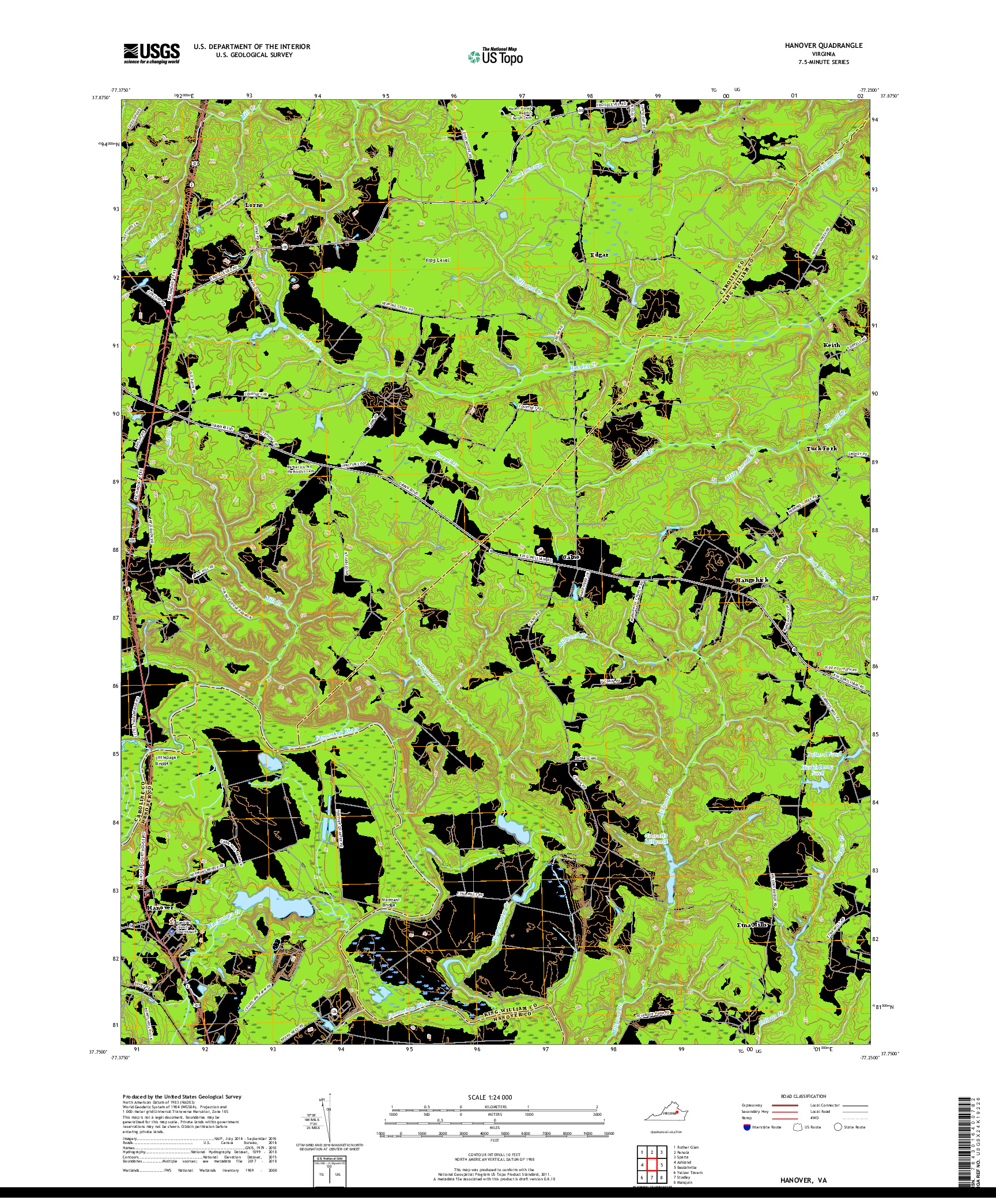 USGS US TOPO 7.5-MINUTE MAP FOR HANOVER, VA 2019