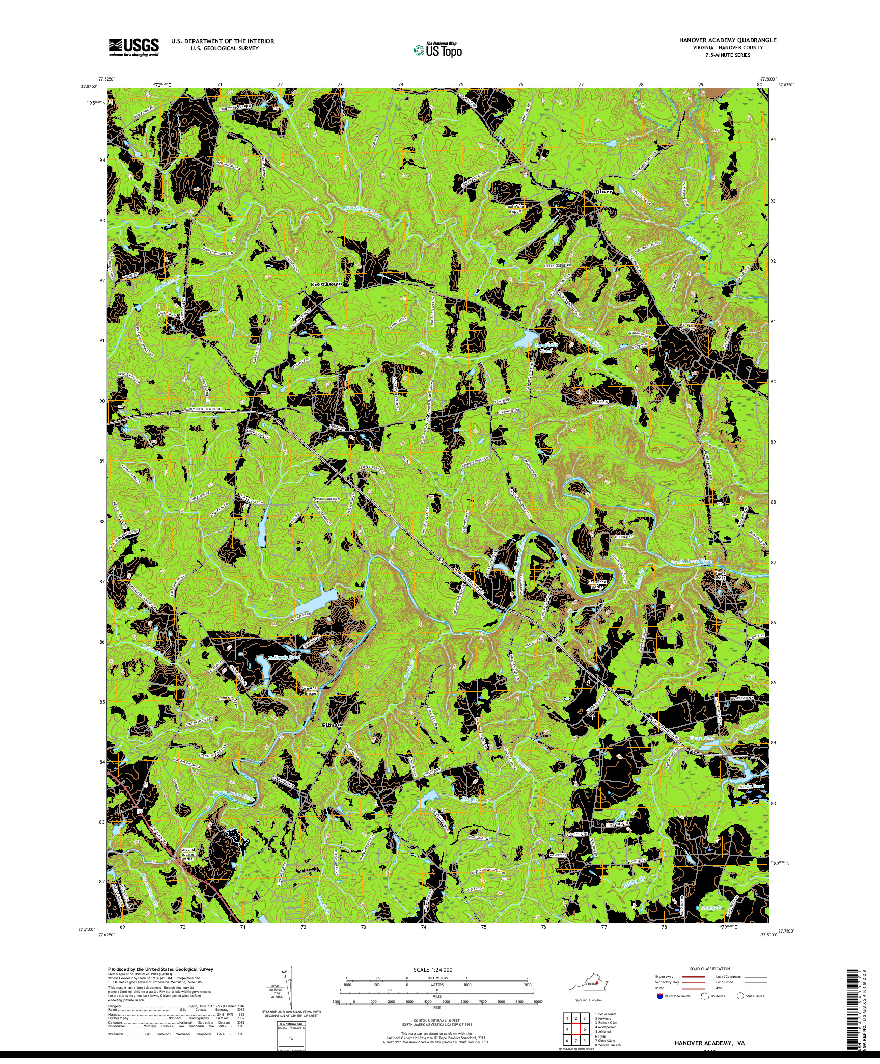 USGS US TOPO 7.5-MINUTE MAP FOR HANOVER ACADEMY, VA 2019