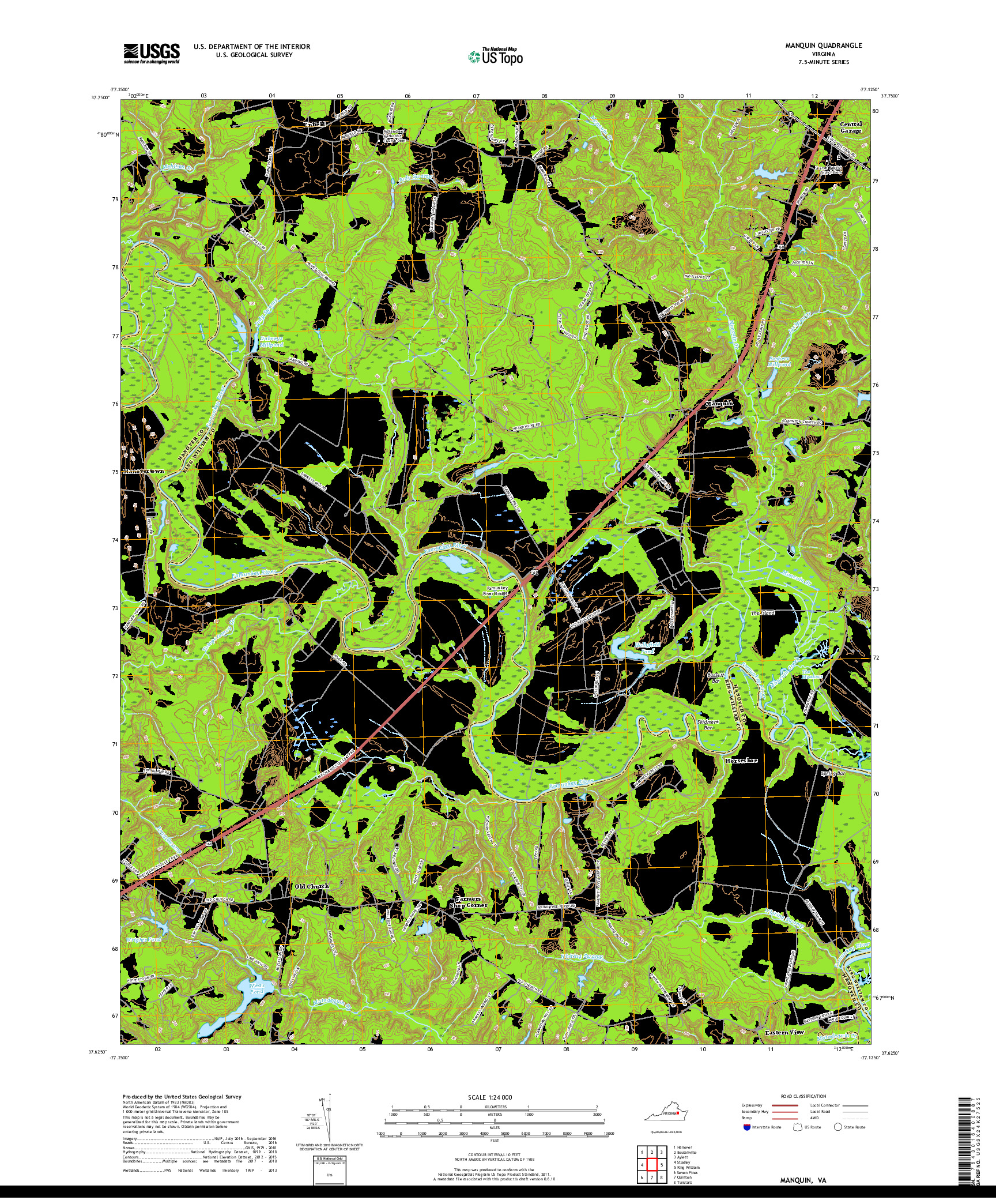 USGS US TOPO 7.5-MINUTE MAP FOR MANQUIN, VA 2019