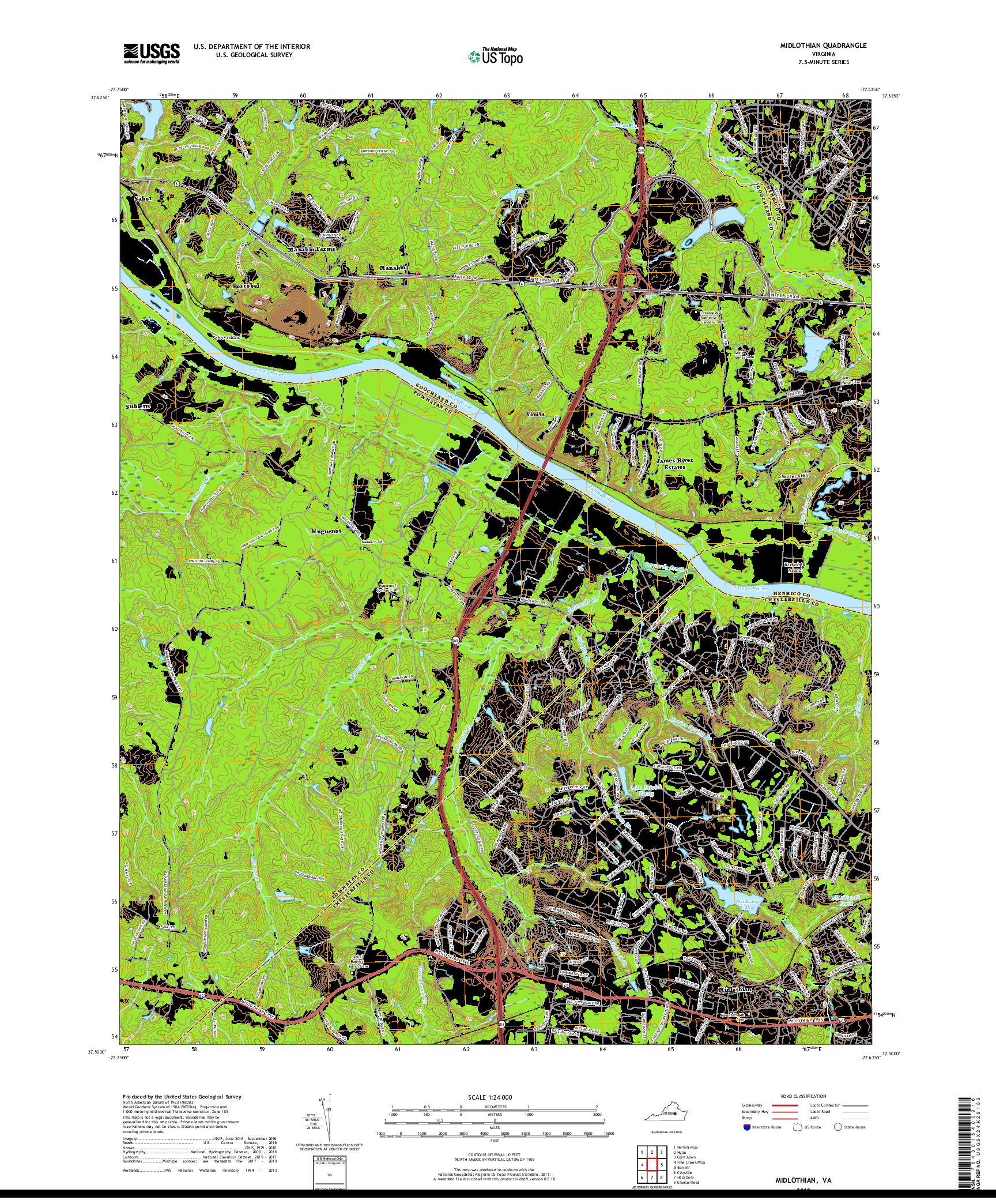 USGS US TOPO 7.5-MINUTE MAP FOR MIDLOTHIAN, VA 2019
