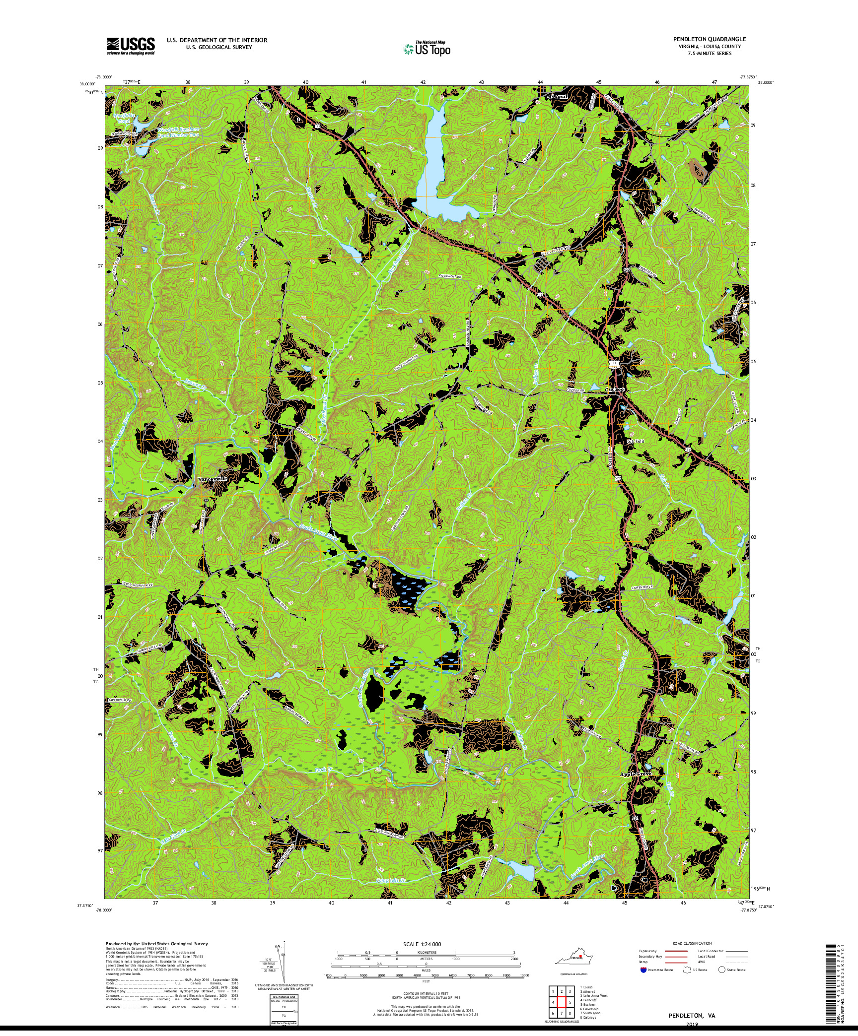 USGS US TOPO 7.5-MINUTE MAP FOR PENDLETON, VA 2019