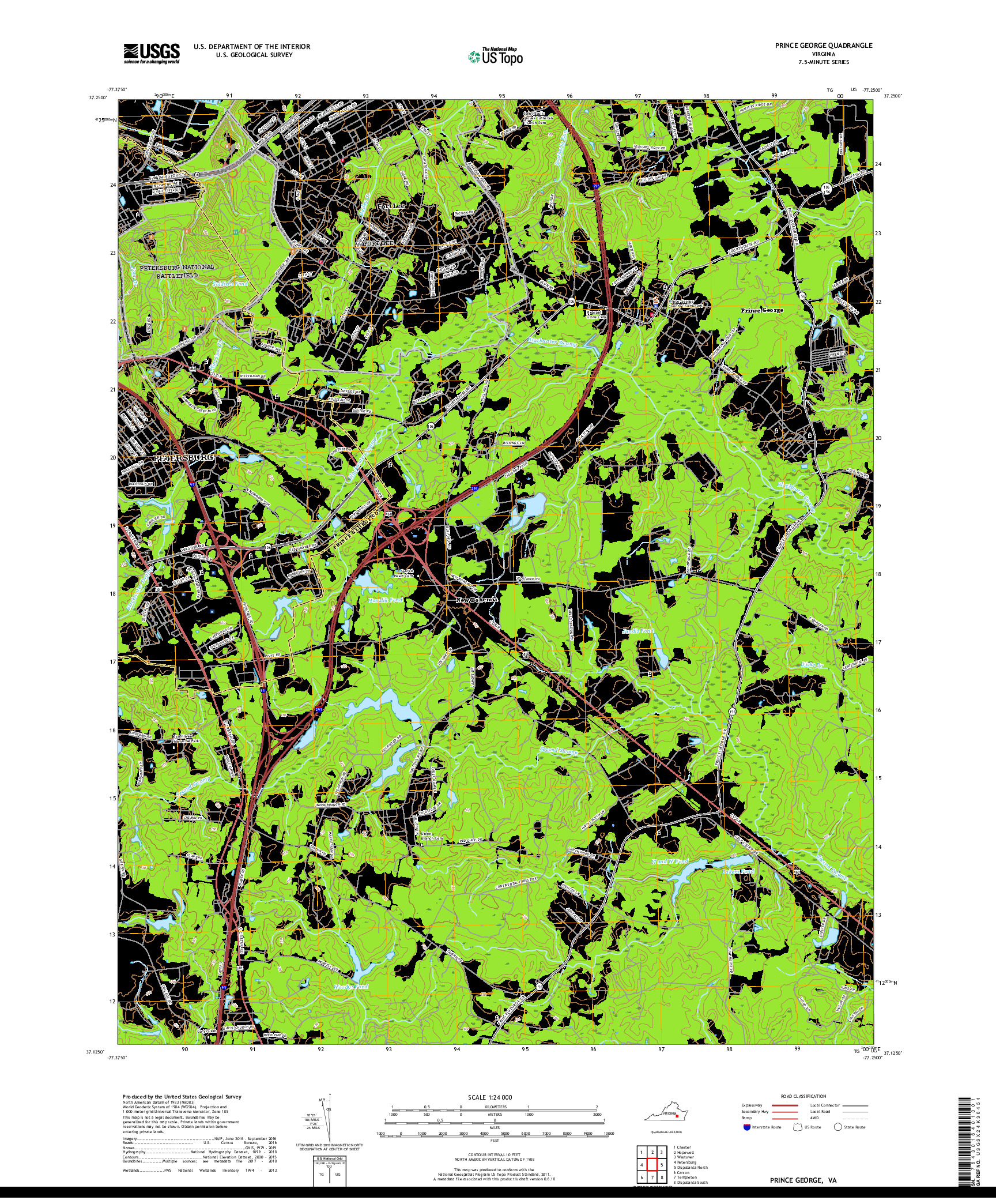 USGS US TOPO 7.5-MINUTE MAP FOR PRINCE GEORGE, VA 2019