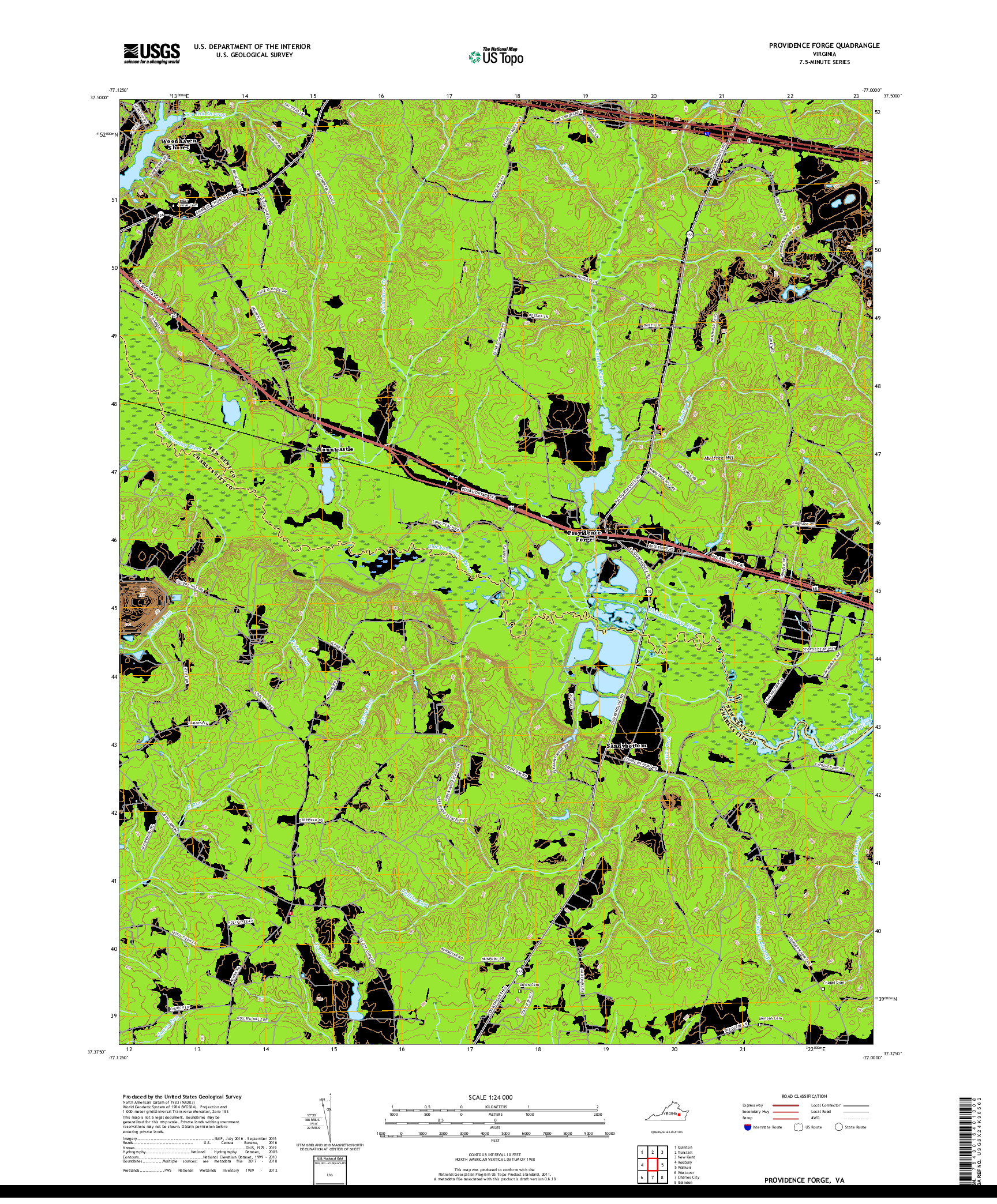 USGS US TOPO 7.5-MINUTE MAP FOR PROVIDENCE FORGE, VA 2019