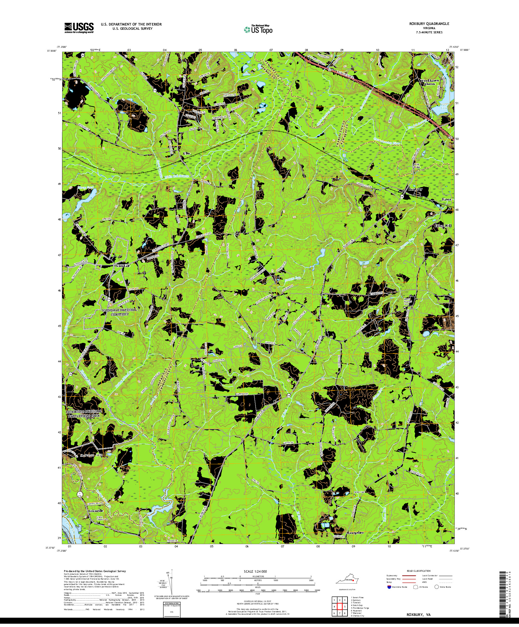 USGS US TOPO 7.5-MINUTE MAP FOR ROXBURY, VA 2019