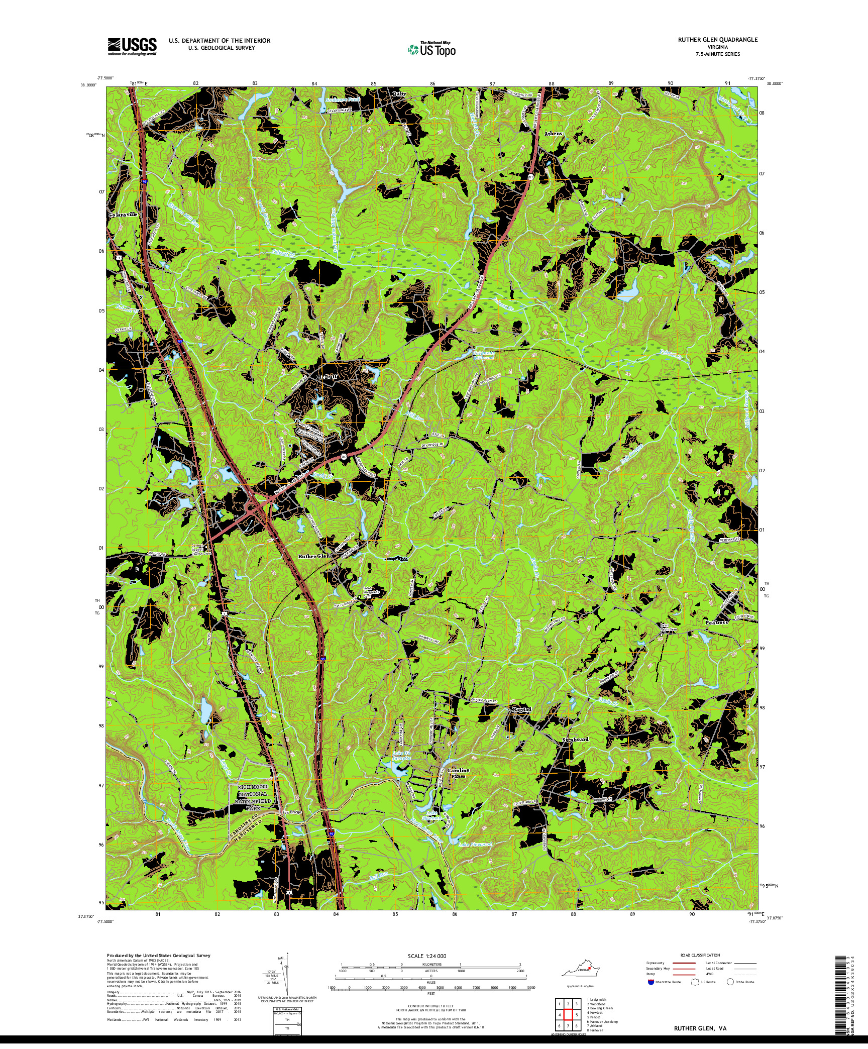 USGS US TOPO 7.5-MINUTE MAP FOR RUTHER GLEN, VA 2019