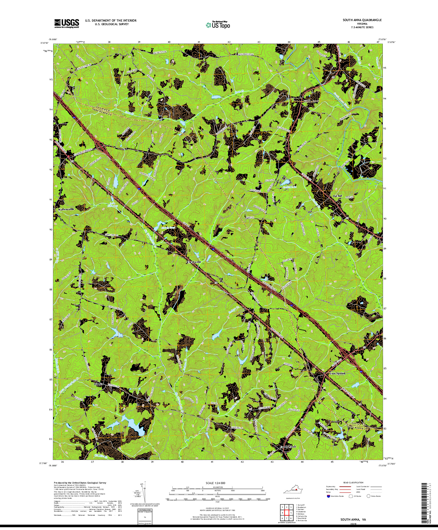 USGS US TOPO 7.5-MINUTE MAP FOR SOUTH ANNA, VA 2019