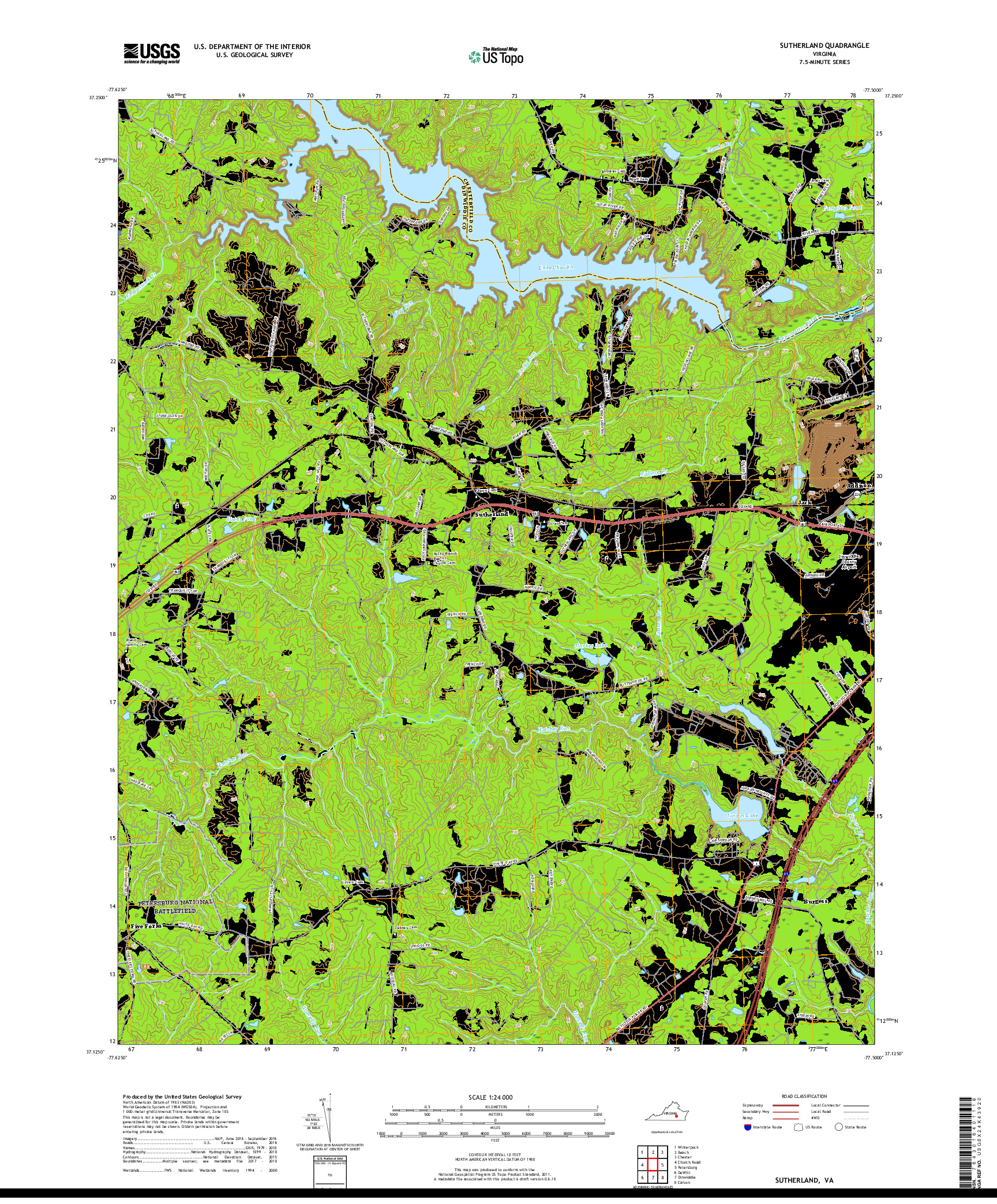 USGS US TOPO 7.5-MINUTE MAP FOR SUTHERLAND, VA 2019