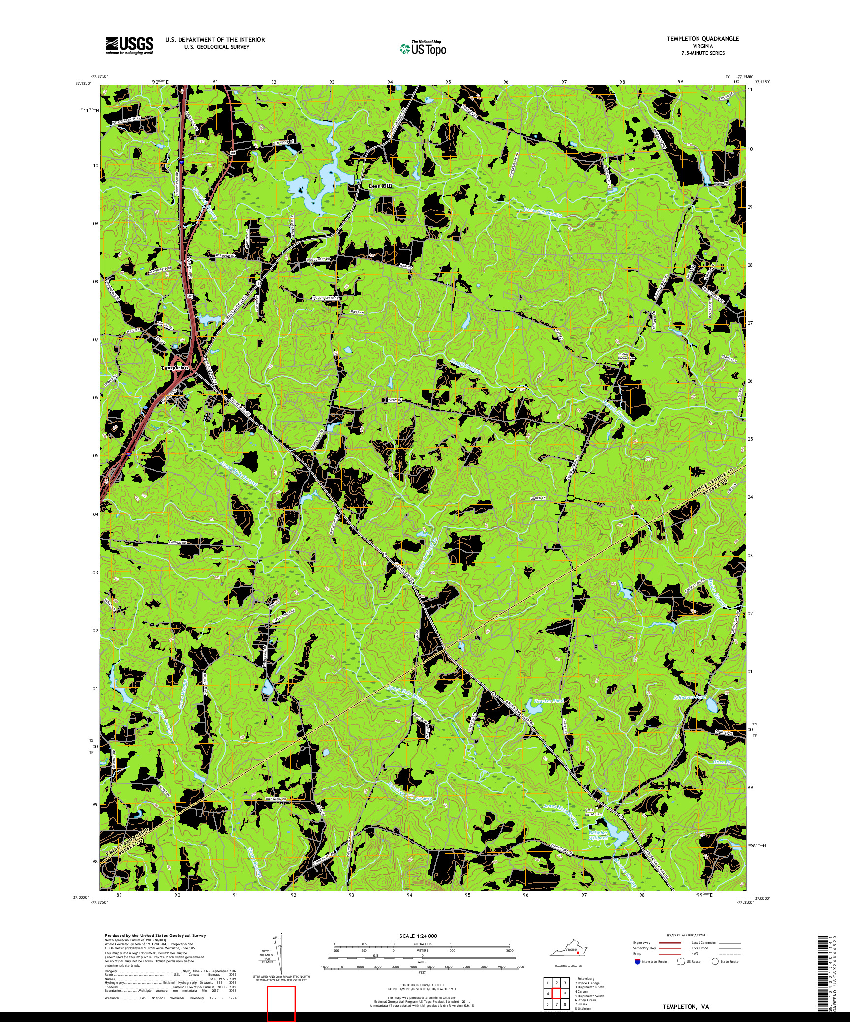 USGS US TOPO 7.5-MINUTE MAP FOR TEMPLETON, VA 2019