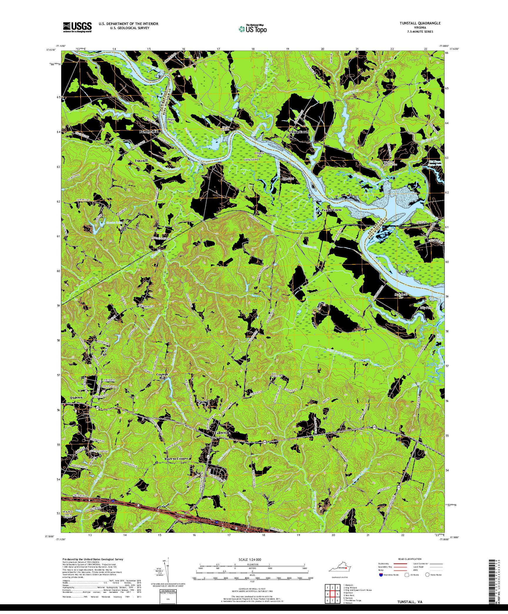 USGS US TOPO 7.5-MINUTE MAP FOR TUNSTALL, VA 2019