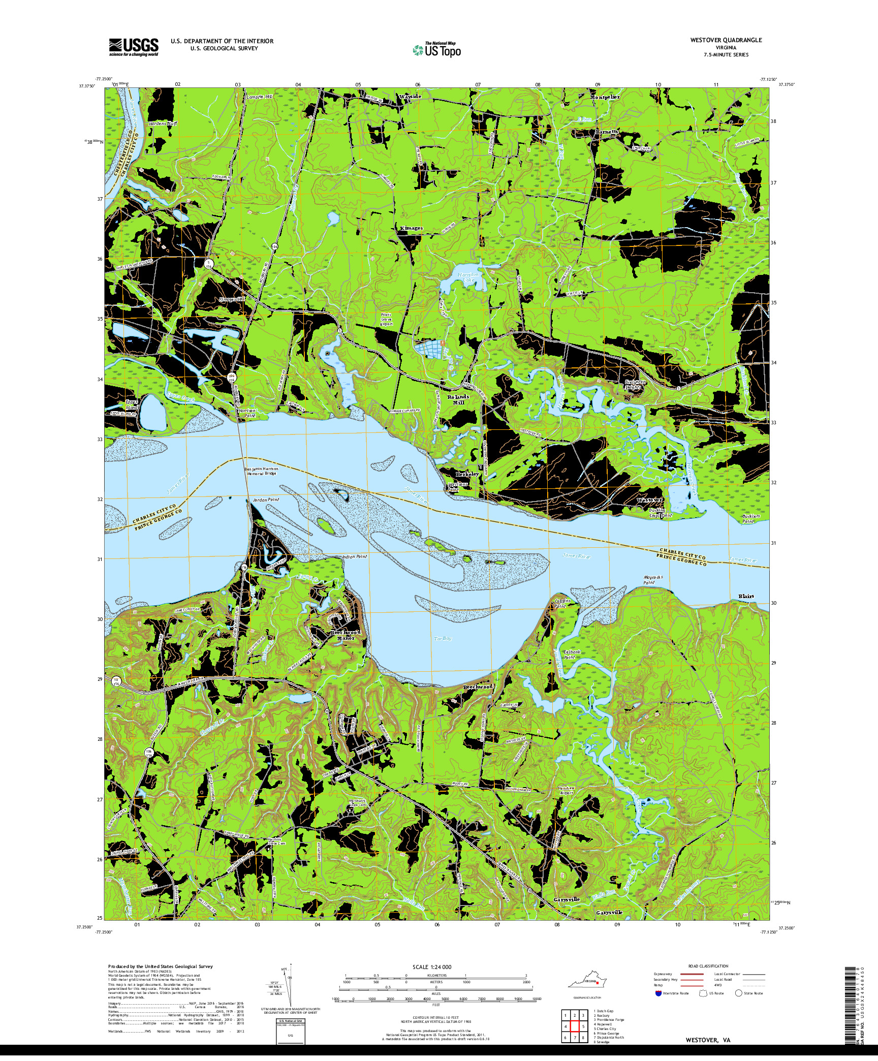 USGS US TOPO 7.5-MINUTE MAP FOR WESTOVER, VA 2019