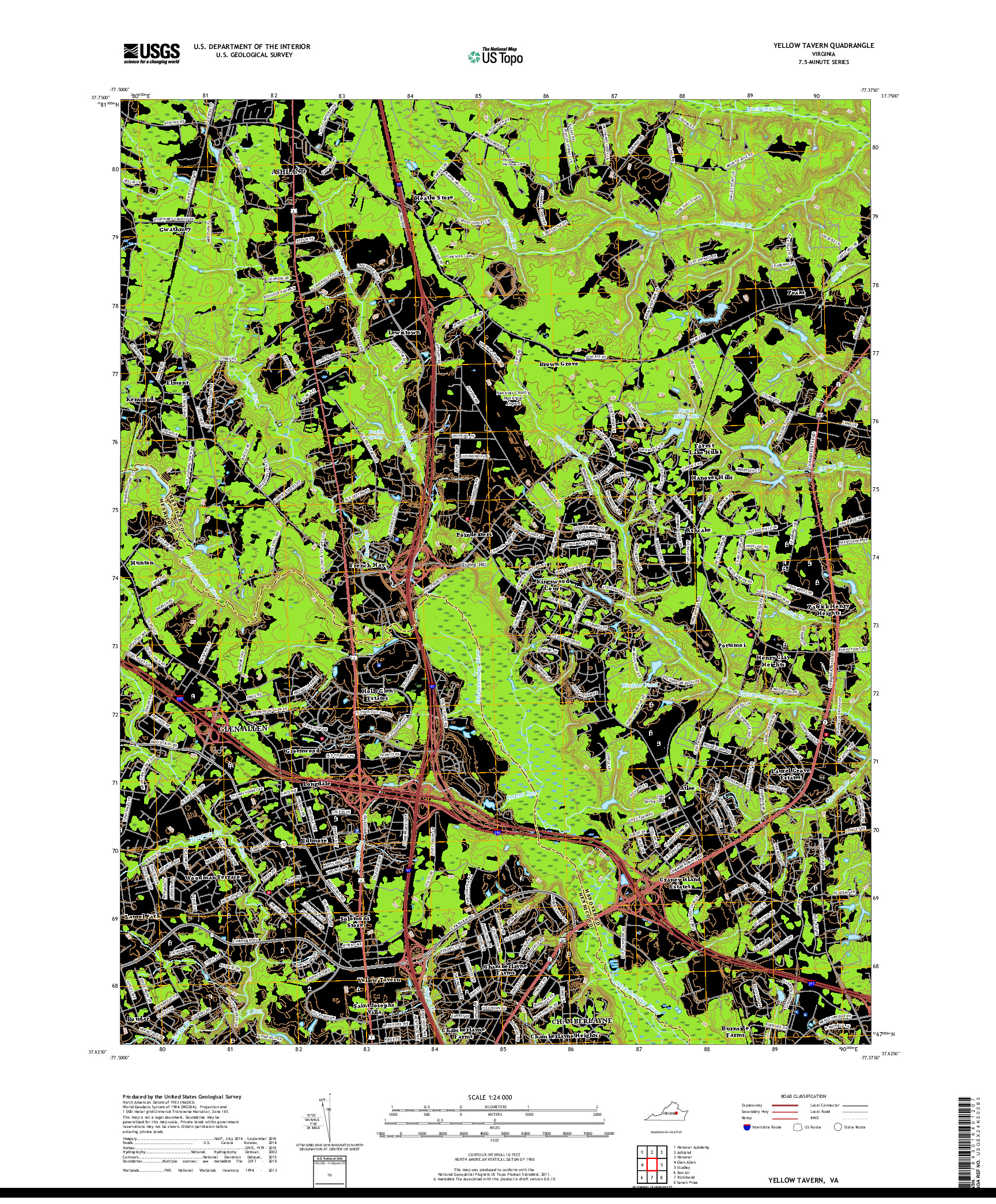 USGS US TOPO 7.5-MINUTE MAP FOR YELLOW TAVERN, VA 2019