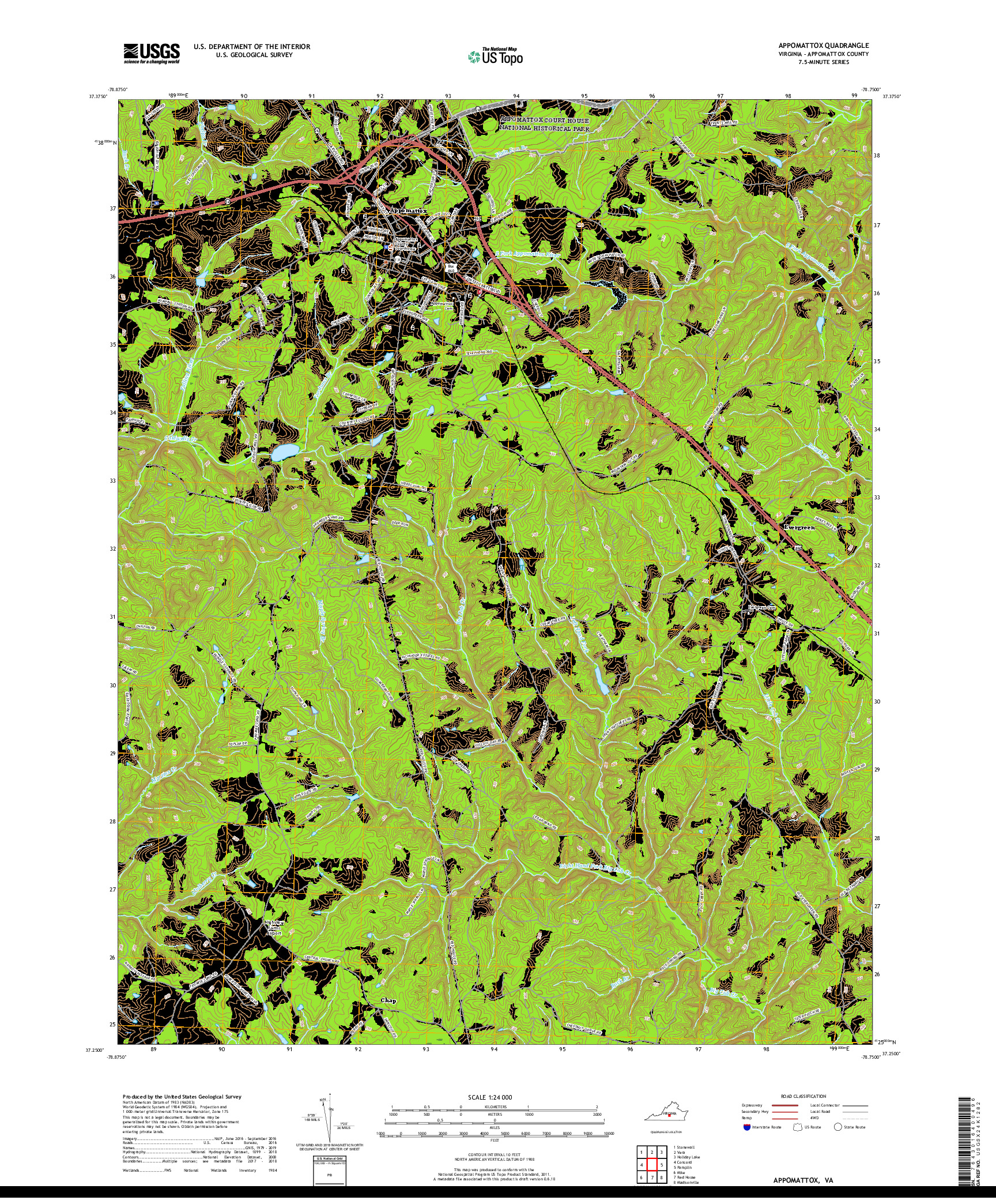 USGS US TOPO 7.5-MINUTE MAP FOR APPOMATTOX, VA 2019