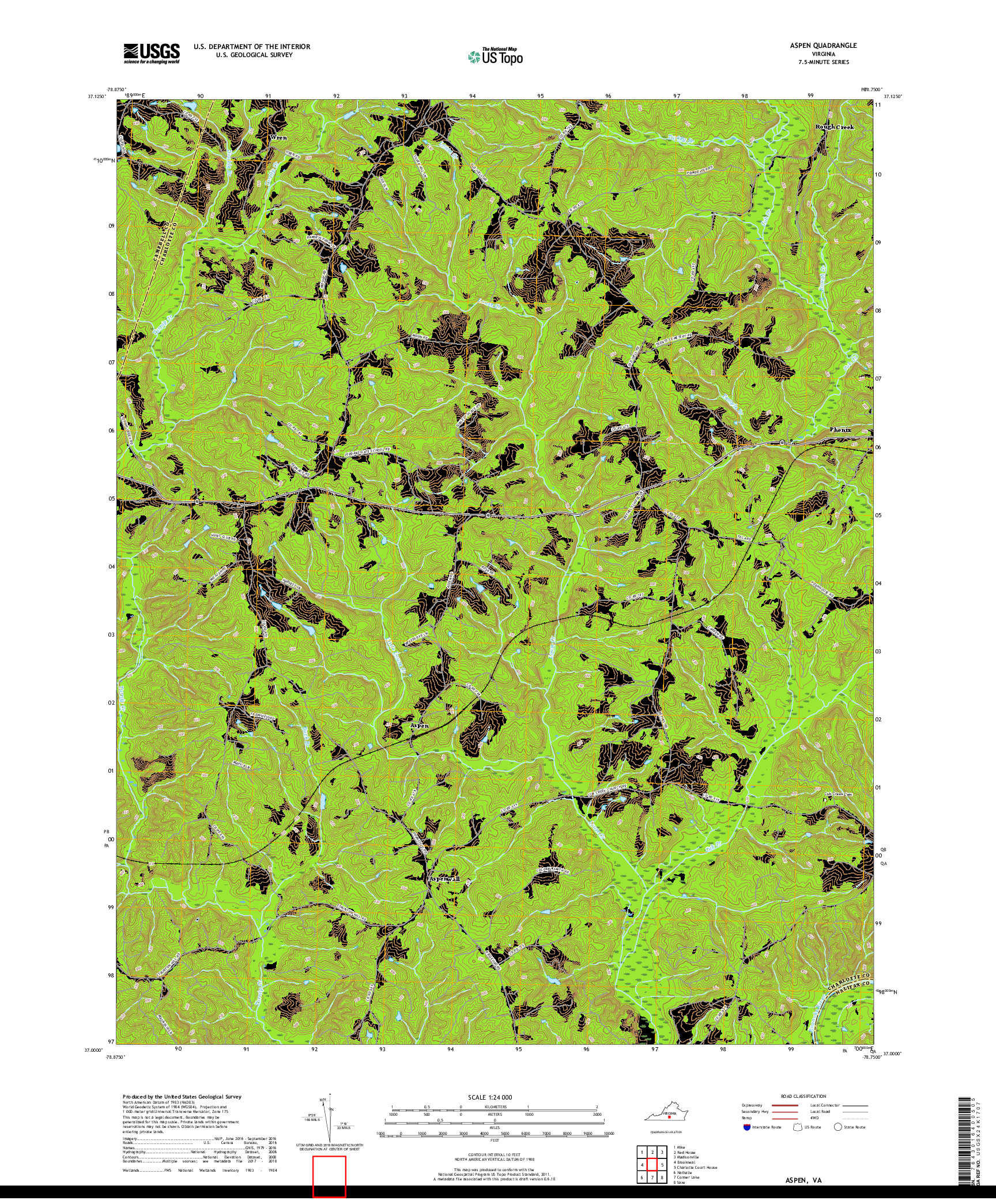 USGS US TOPO 7.5-MINUTE MAP FOR ASPEN, VA 2019