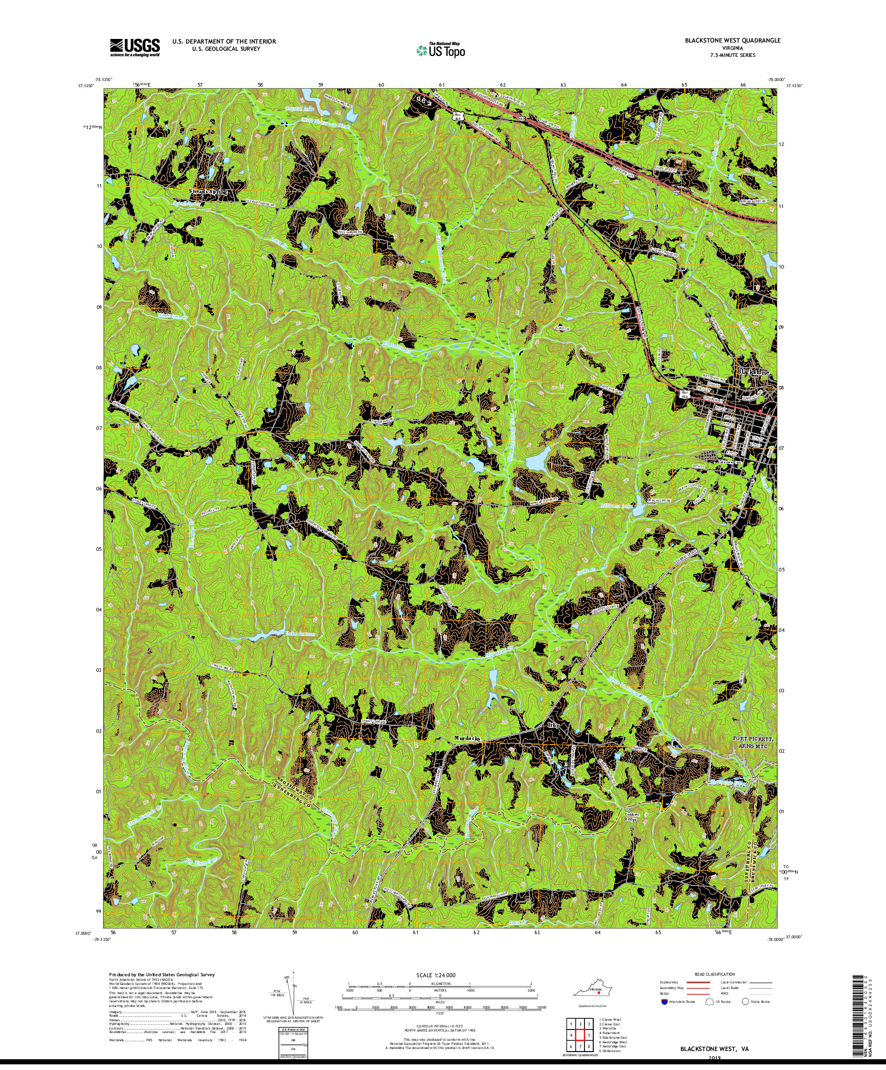 USGS US TOPO 7.5-MINUTE MAP FOR BLACKSTONE WEST, VA 2019