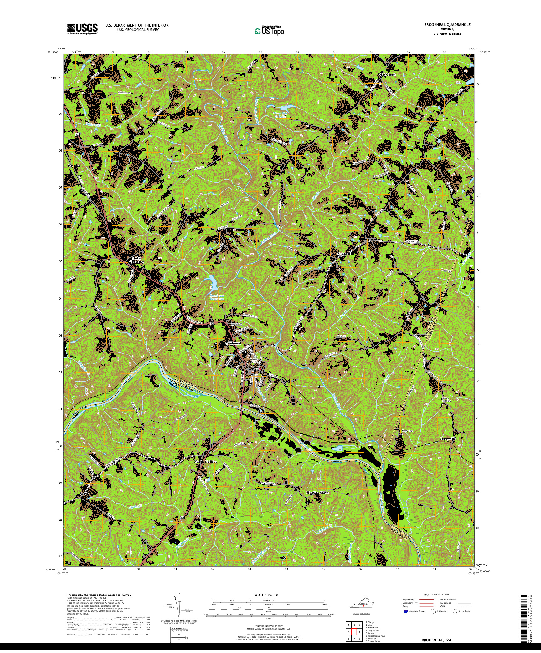 USGS US TOPO 7.5-MINUTE MAP FOR BROOKNEAL, VA 2019