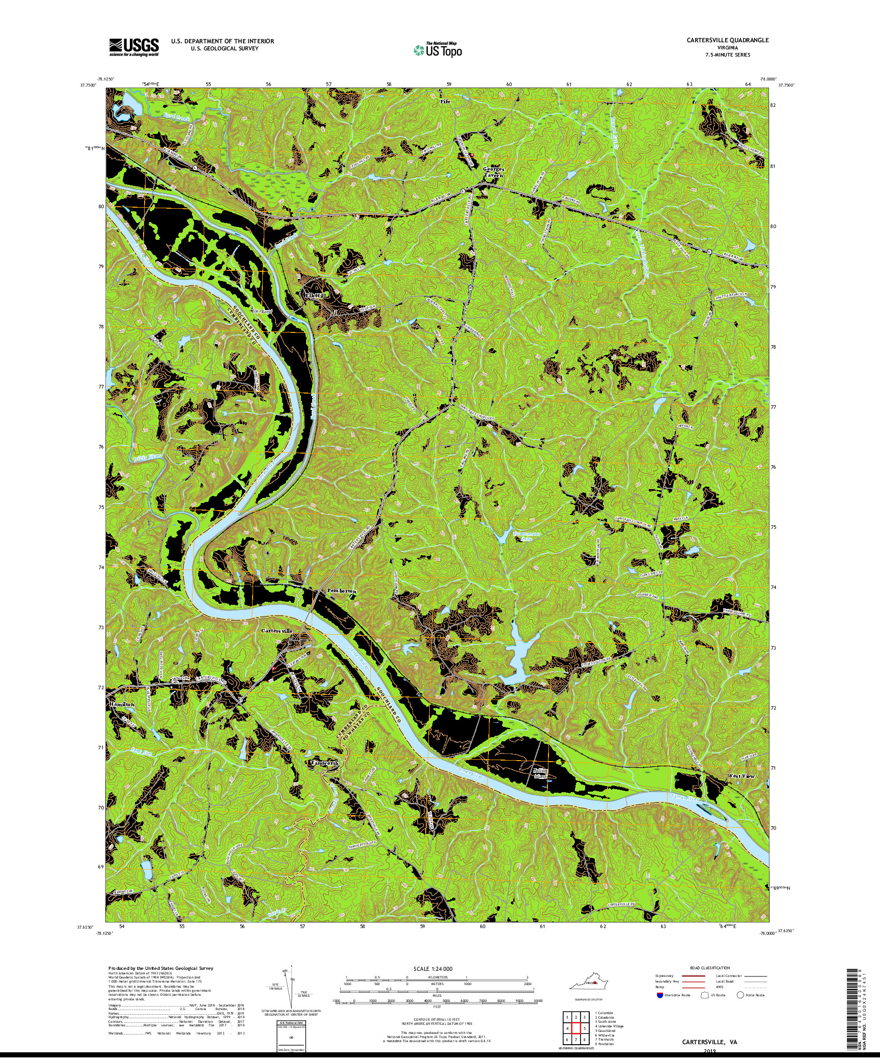 USGS US TOPO 7.5-MINUTE MAP FOR CARTERSVILLE, VA 2019
