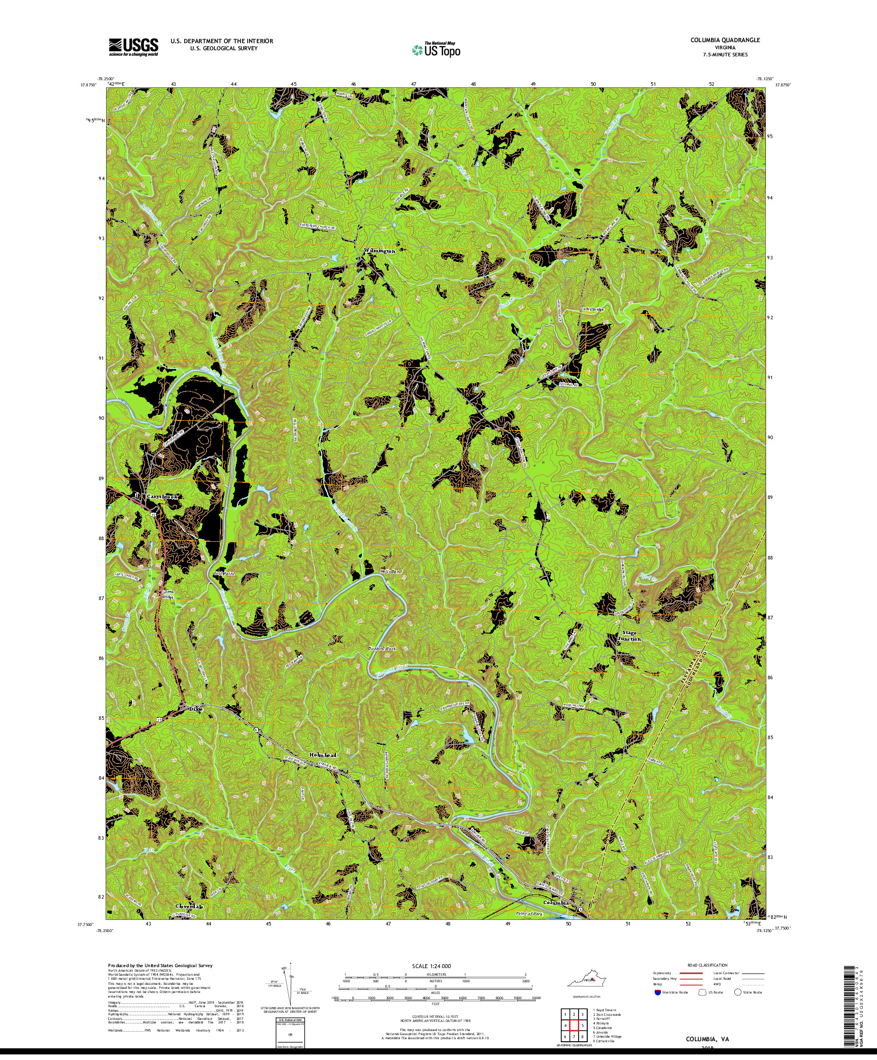 USGS US TOPO 7.5-MINUTE MAP FOR COLUMBIA, VA 2019