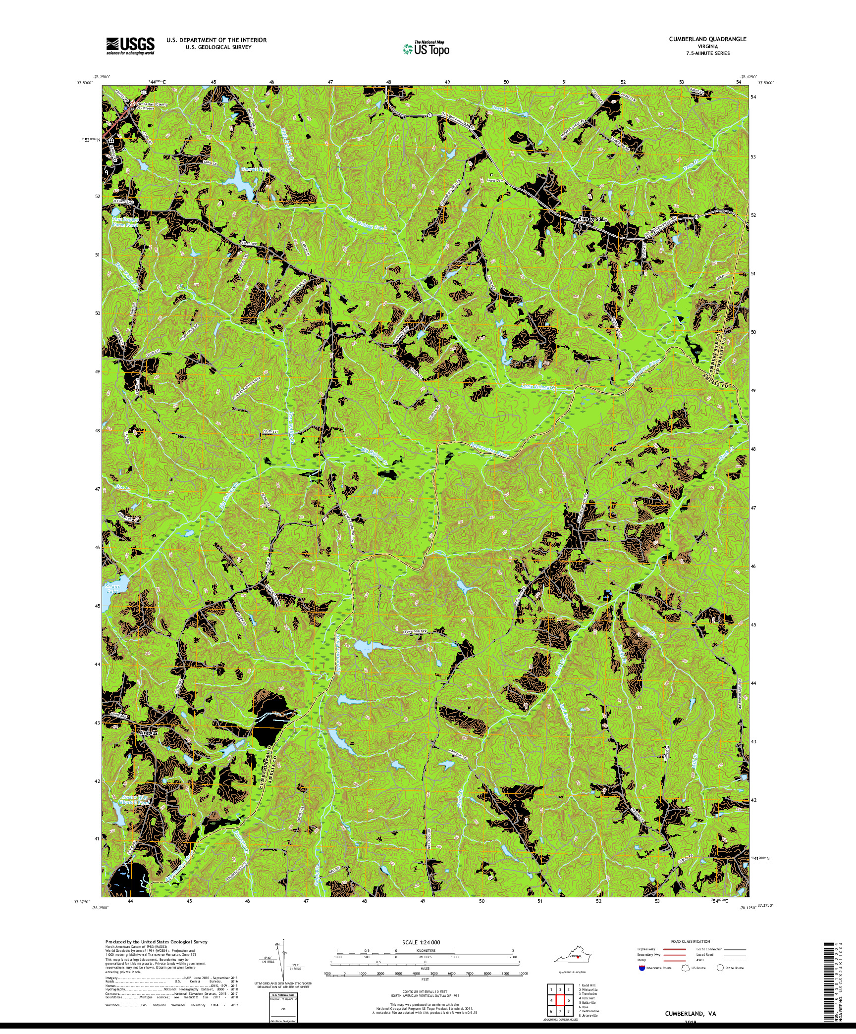 USGS US TOPO 7.5-MINUTE MAP FOR CUMBERLAND, VA 2019