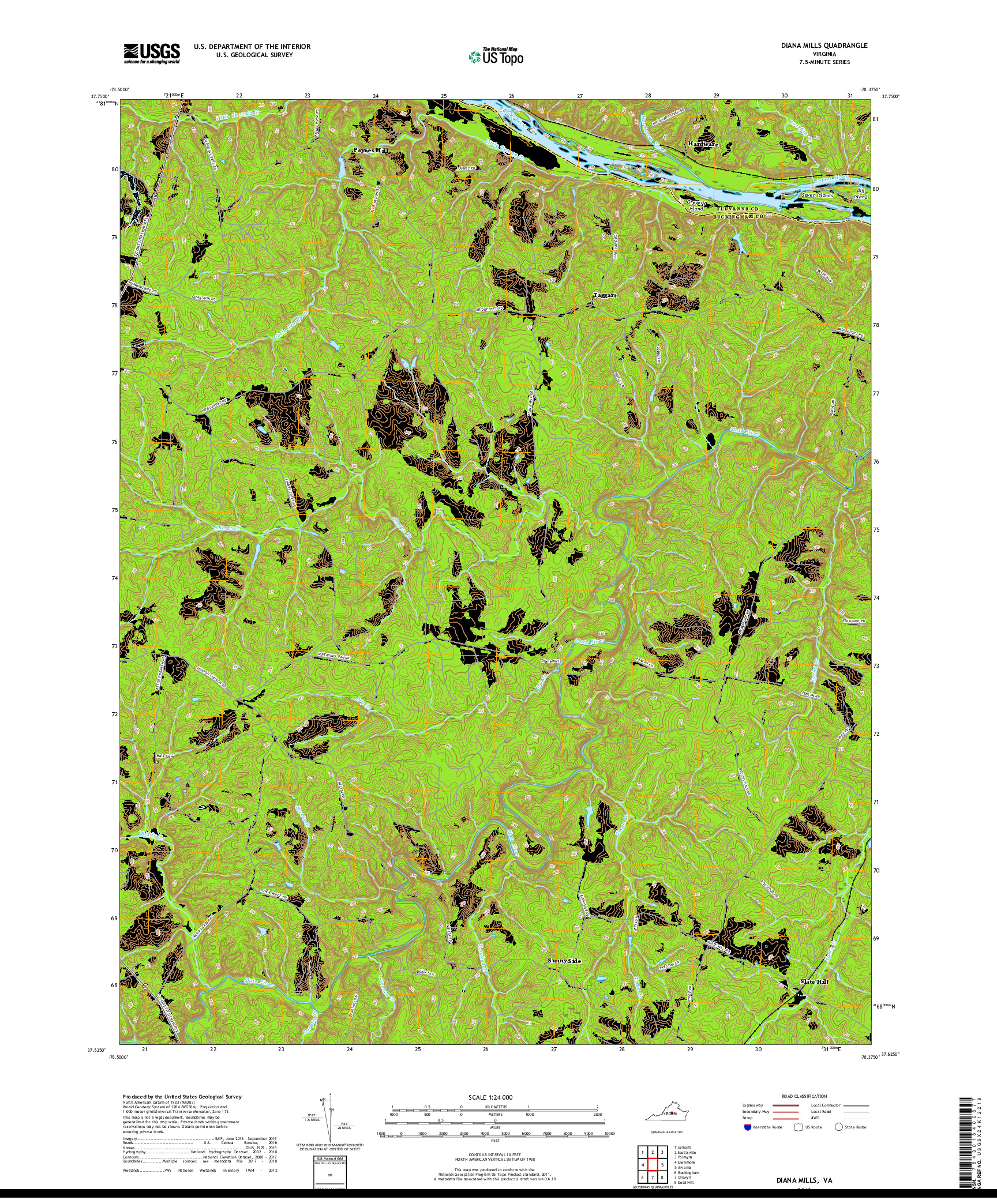 USGS US TOPO 7.5-MINUTE MAP FOR DIANA MILLS, VA 2019