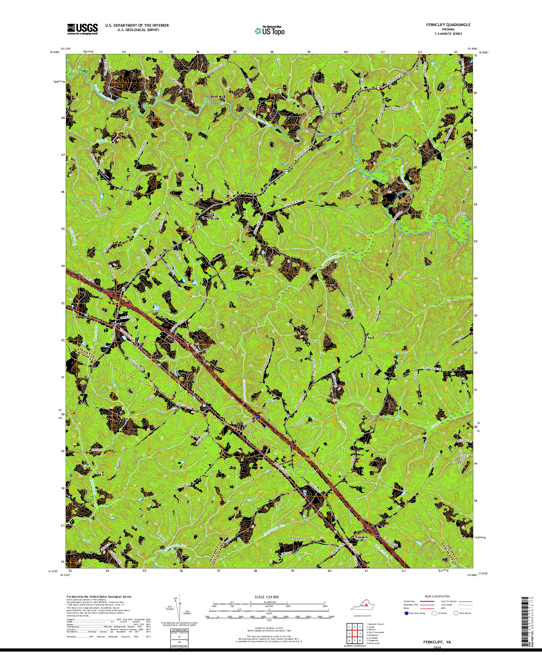 USGS US TOPO 7.5-MINUTE MAP FOR FERNCLIFF, VA 2019