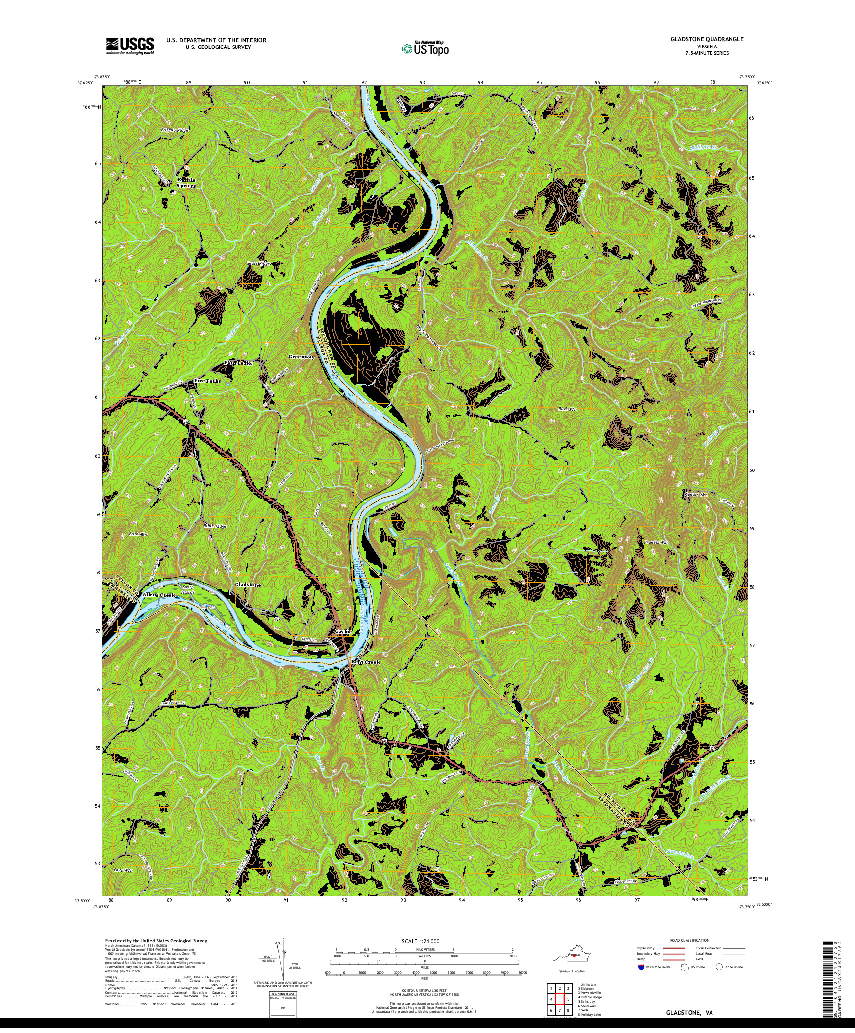 USGS US TOPO 7.5-MINUTE MAP FOR GLADSTONE, VA 2019
