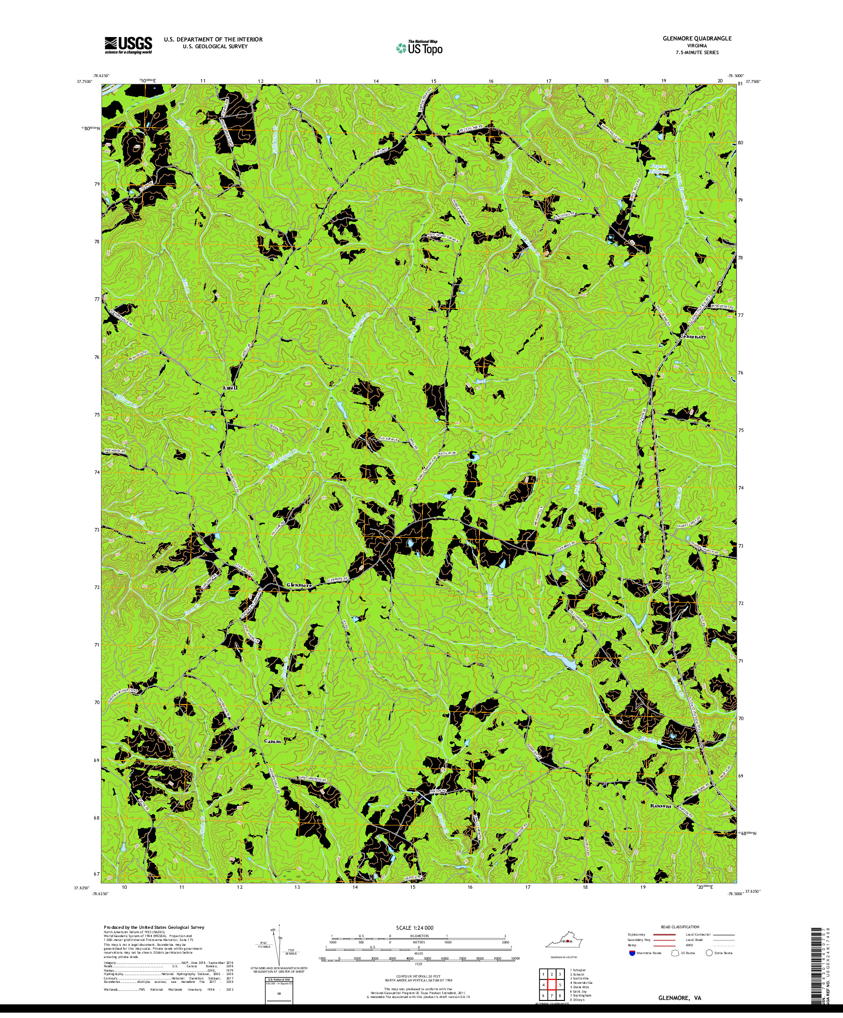 USGS US TOPO 7.5-MINUTE MAP FOR GLENMORE, VA 2019