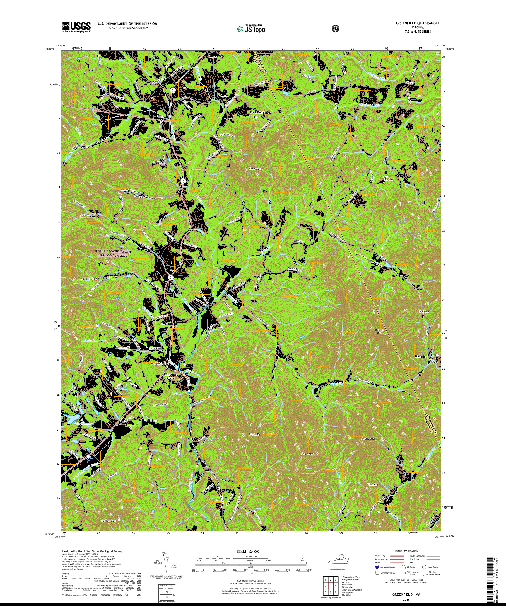 USGS US TOPO 7.5-MINUTE MAP FOR GREENFIELD, VA 2019