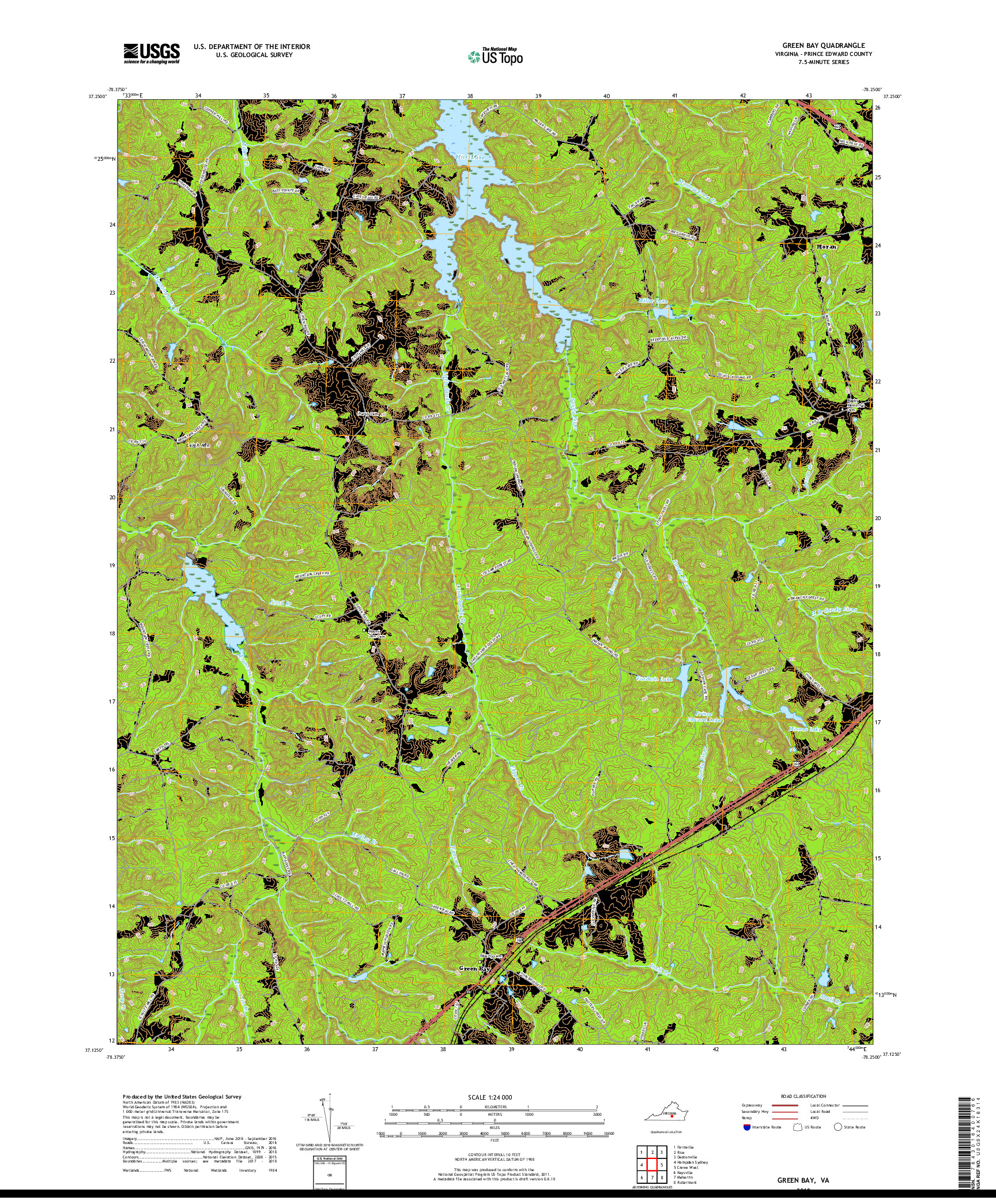 USGS US TOPO 7.5-MINUTE MAP FOR GREEN BAY, VA 2019