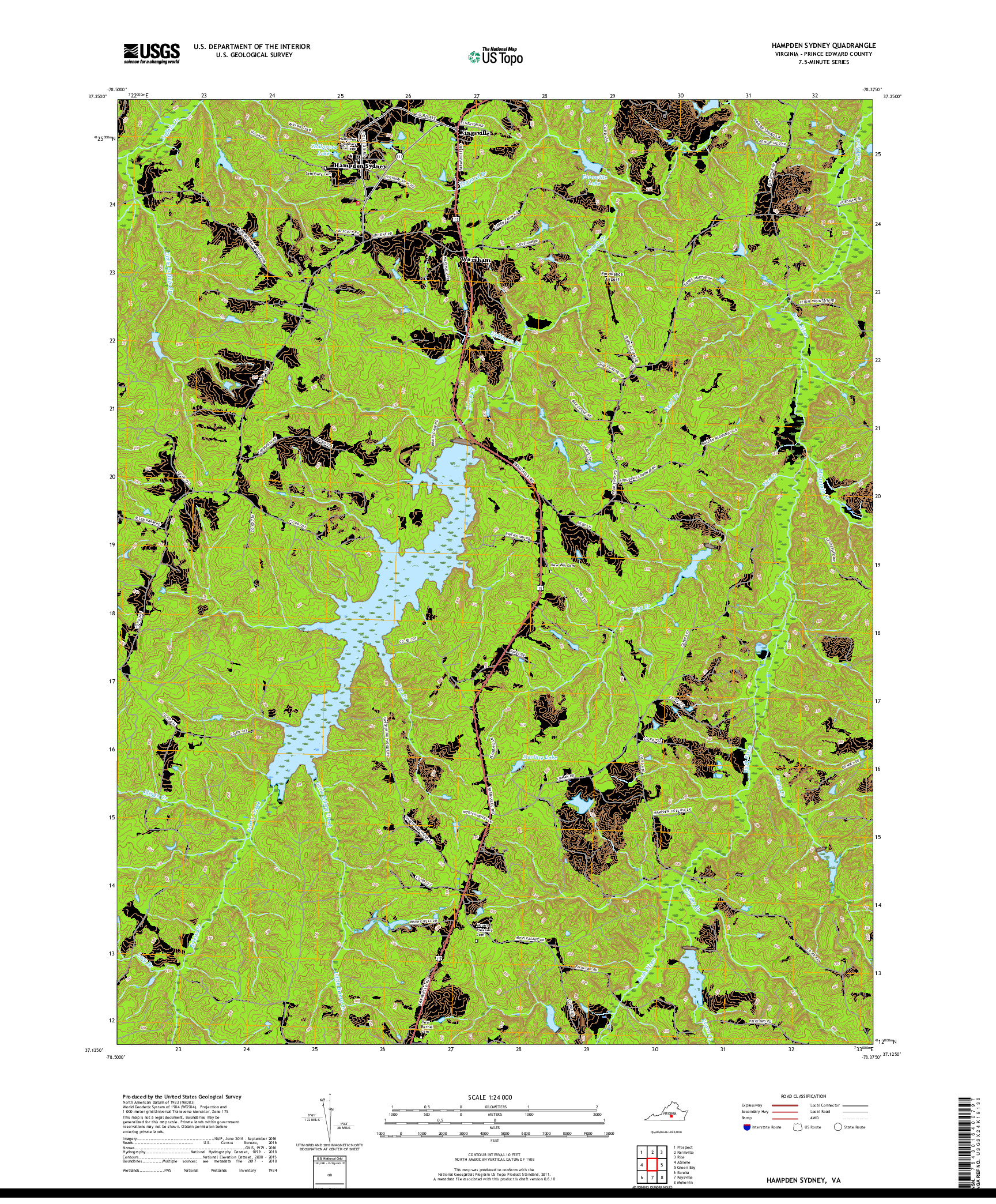 USGS US TOPO 7.5-MINUTE MAP FOR HAMPDEN SYDNEY, VA 2019